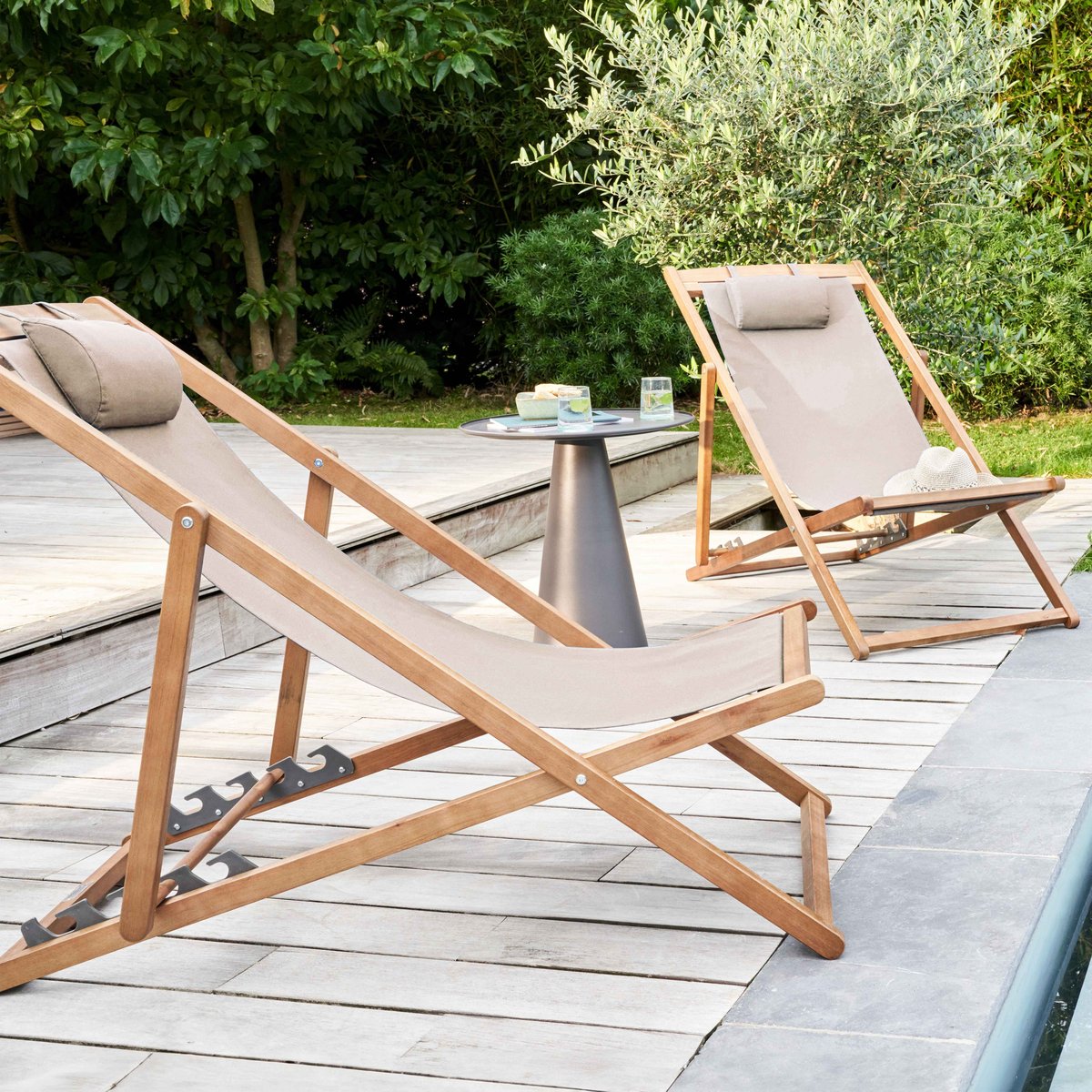 Lot de 2 chiliennes en bois eucalyptus, SOCOA taupe, OVIALA