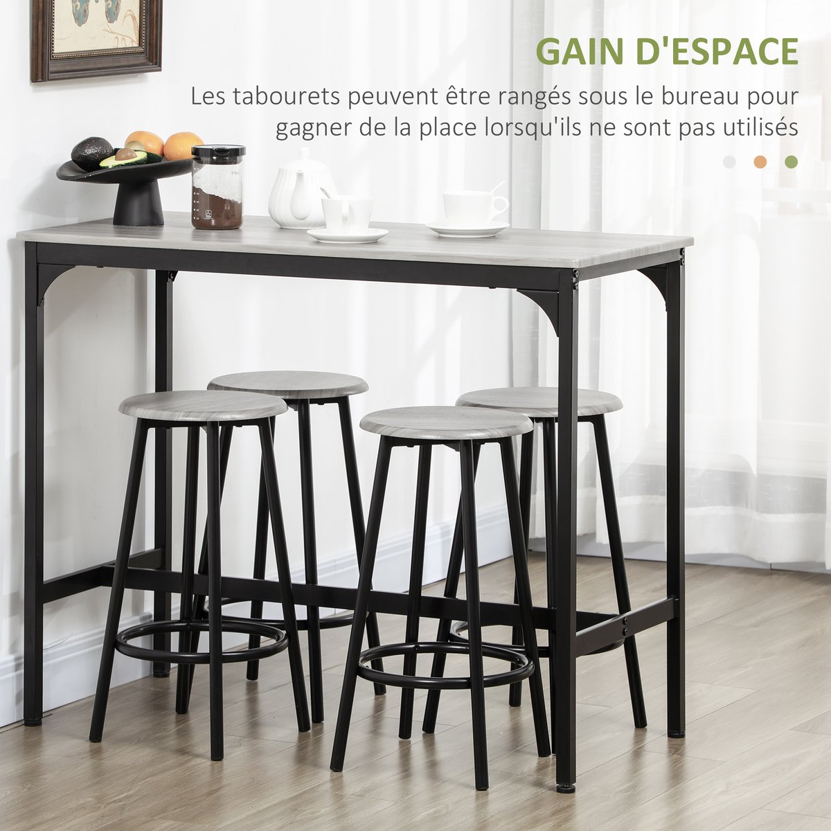 Ensemble de table de bar MDF Gris gris, noir, HOMCOM