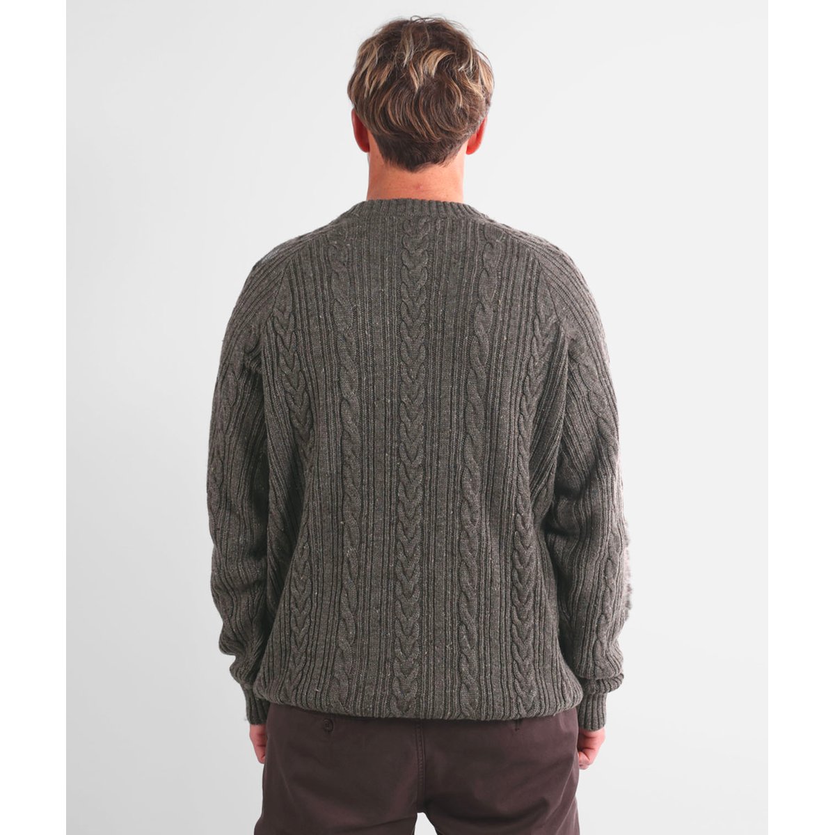 Pull laine torsades col rond CABLE pebble heather, OXBOW