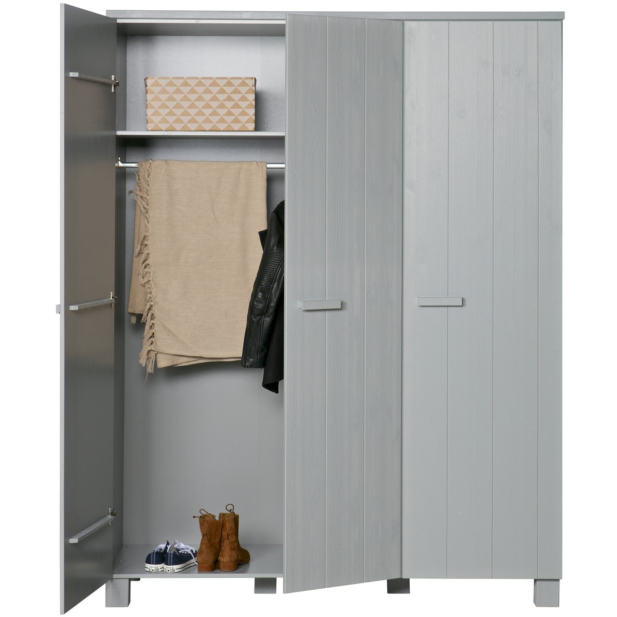 Armoire 3 portes en pin DENNIS gris béton, WOOOD