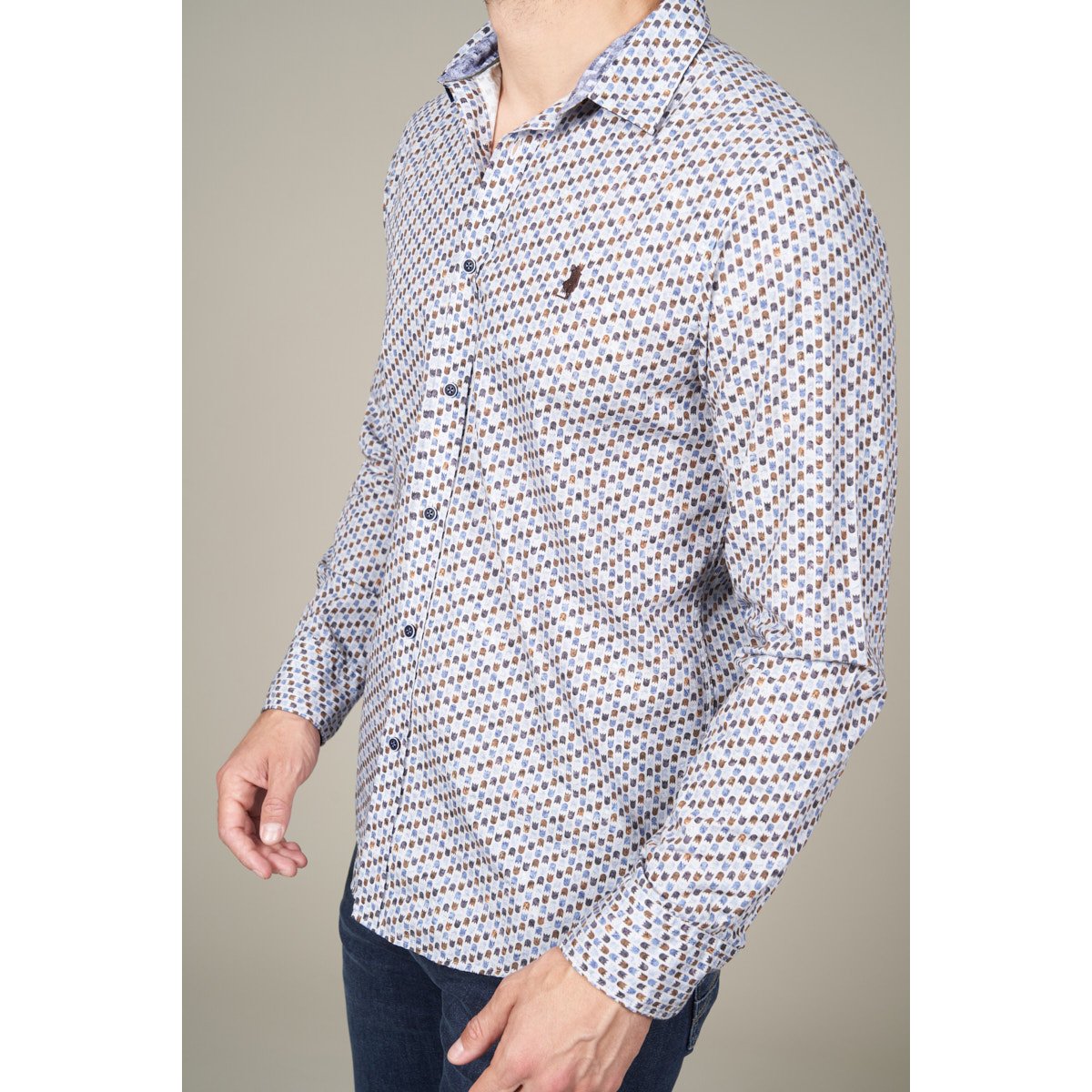 Chemise imprimée tulipe bleu marine, MCS