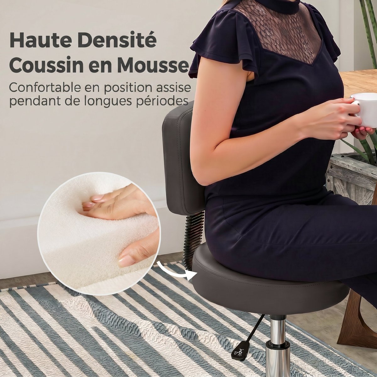 Tabouret de salon PU Gris gris, noir, HOMCOM