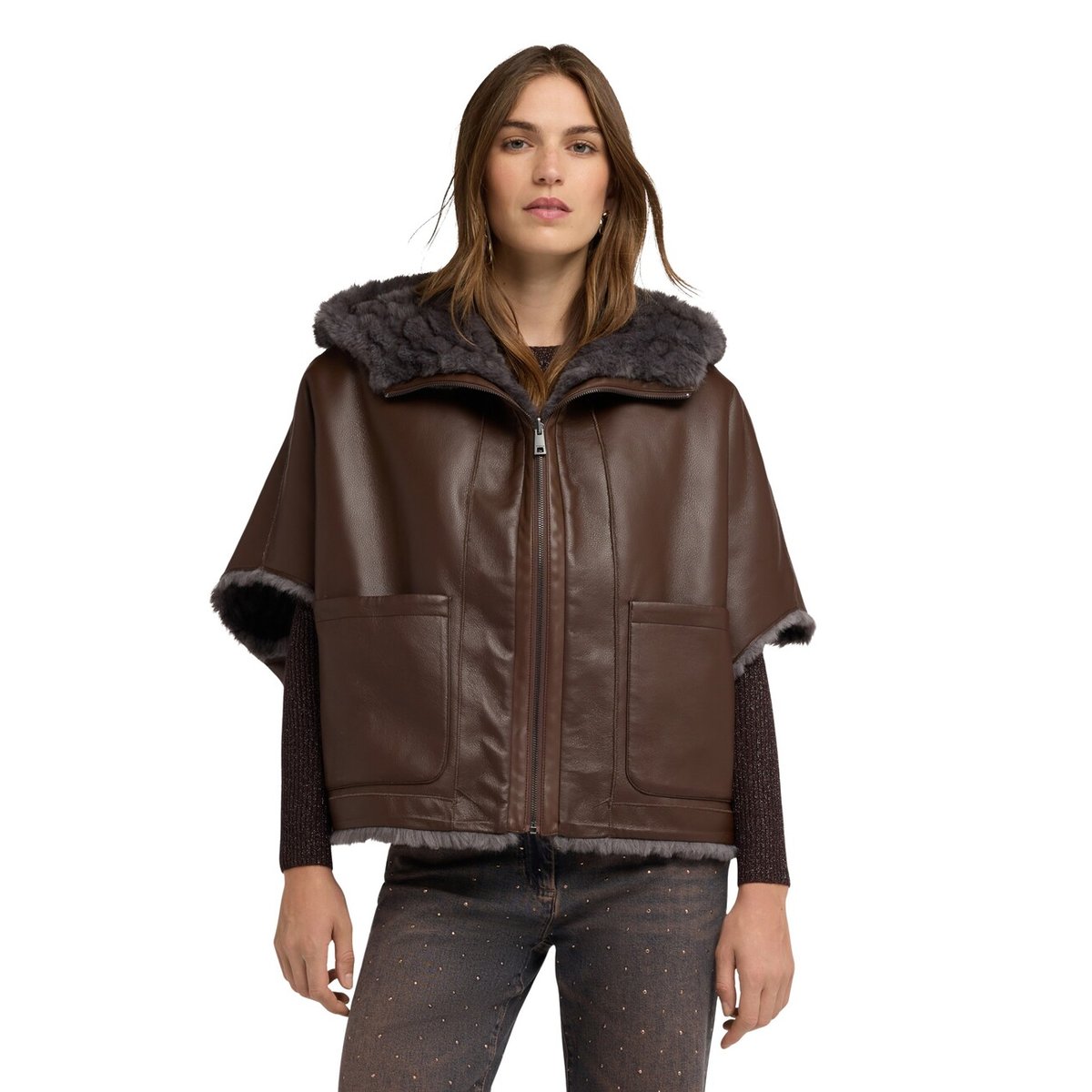 Cape réversible avec zip marron, MOTIVI