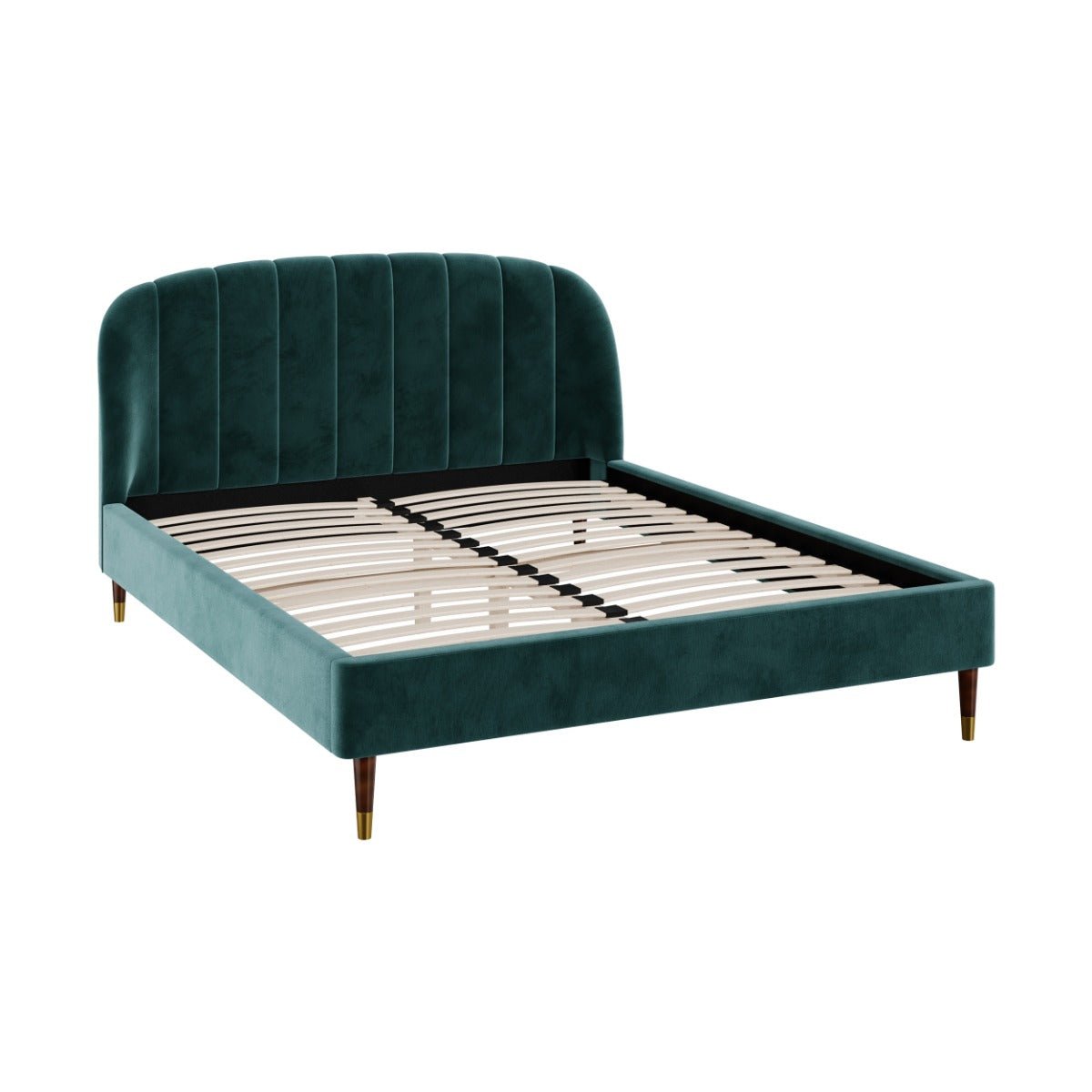 Lit double en velours et pieds - GALA vert, MAISON PAVANE