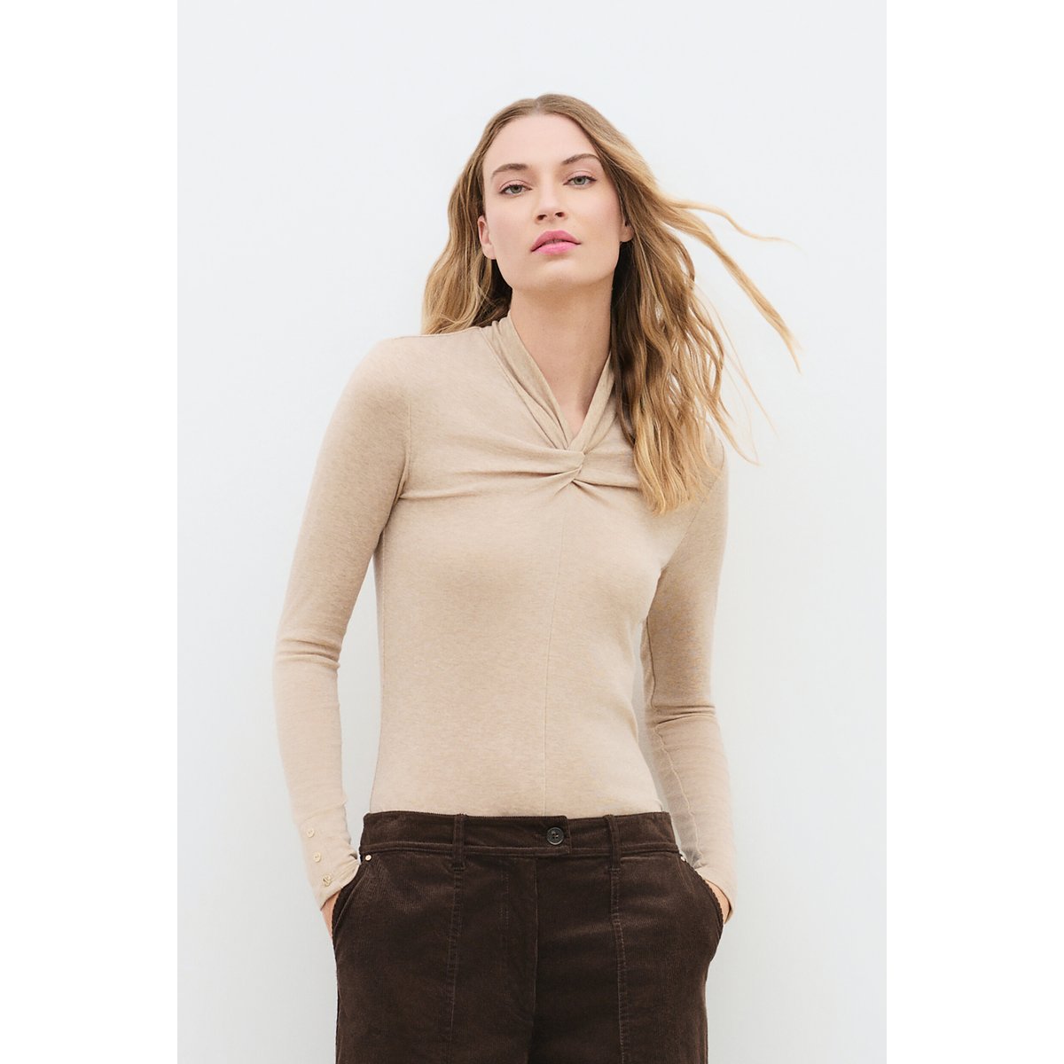 Pantalon large effet velours PHALTON marron foncé, CAROLL