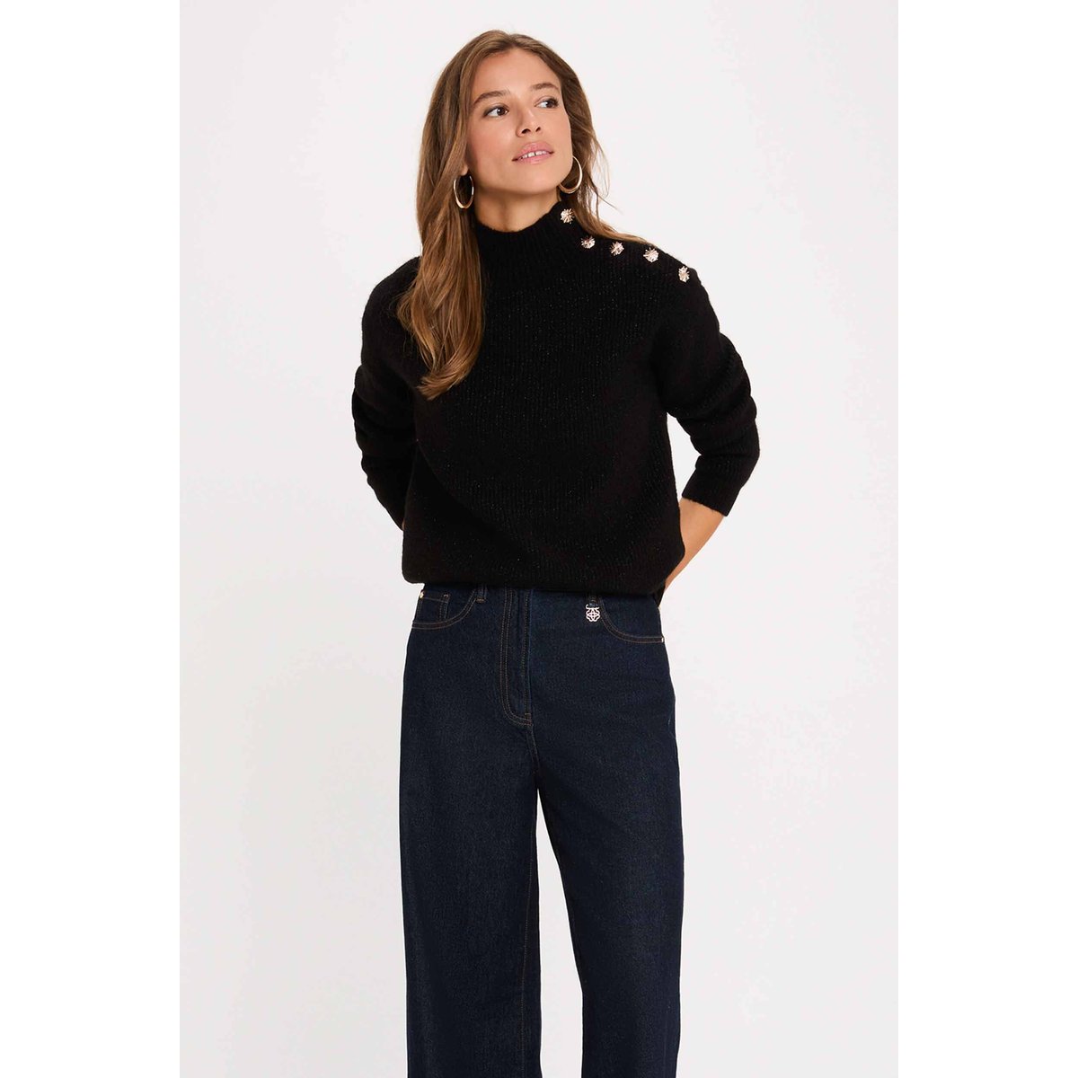 Pull col montant noir, MORGAN