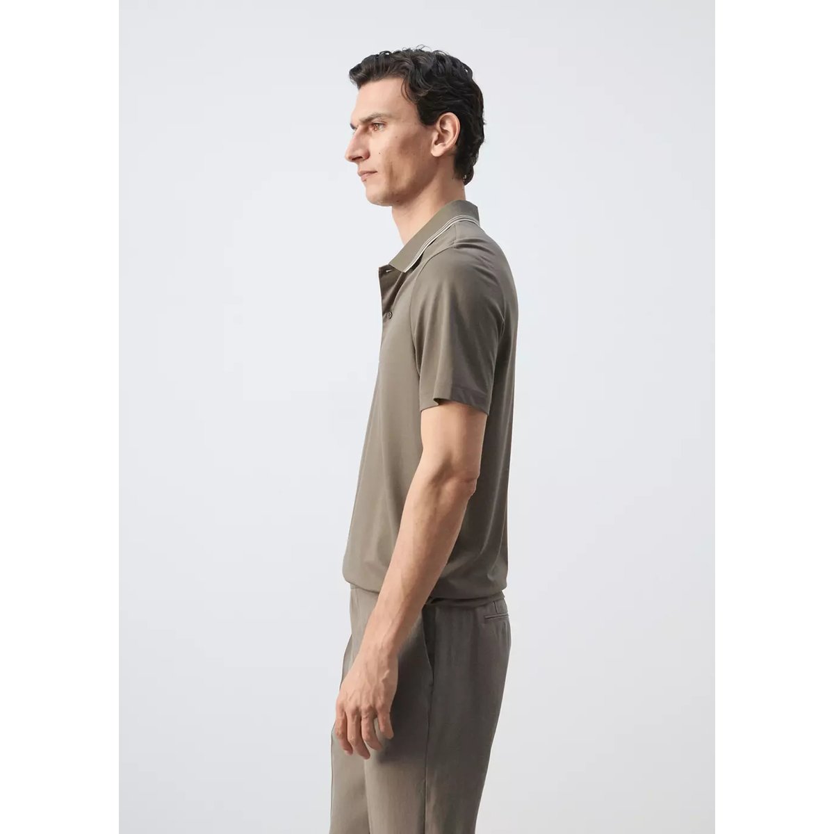 Polo slim fit détail col marron moyen, MANGO MAN