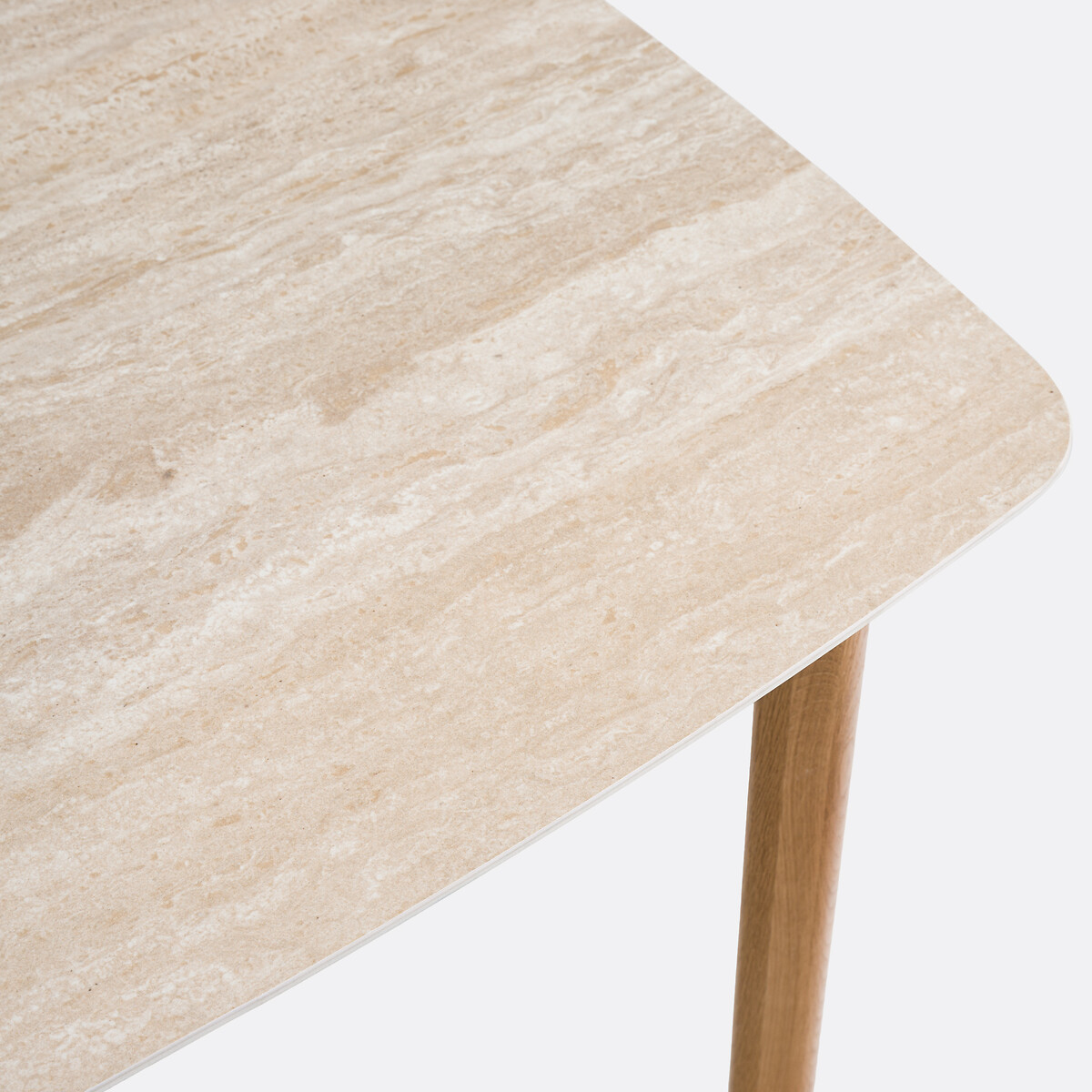 Table à manger, en céramique aspect travertin et chêne, 4 couverts, SARAUNE beige, LA REDOUTE INTERIEURS