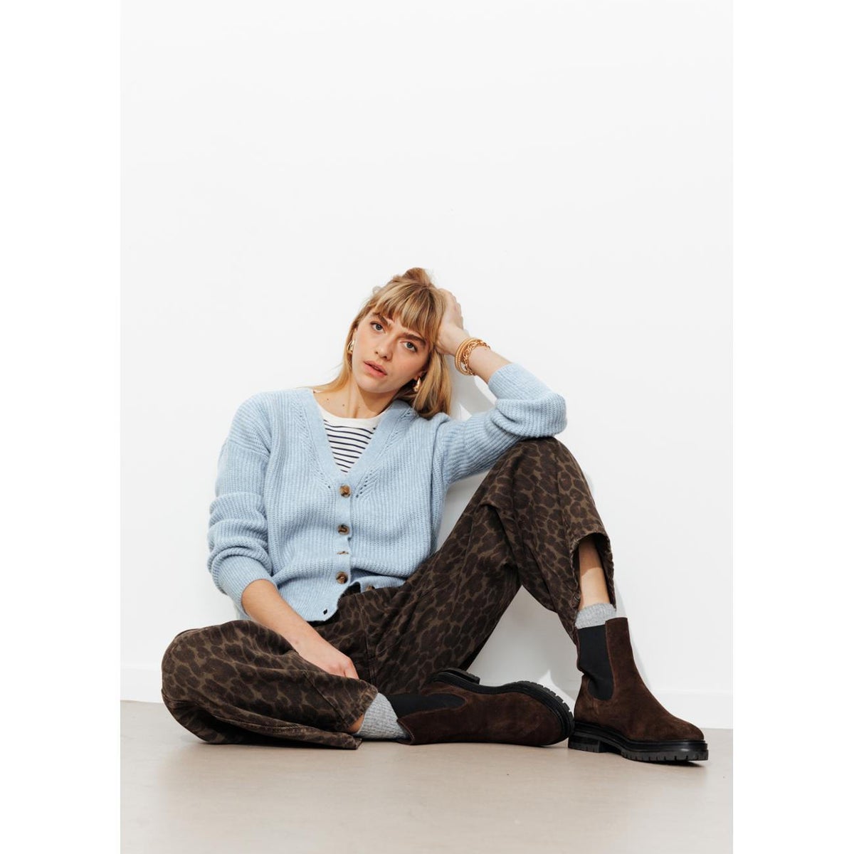 Pull cardigan recto-verso bleu ciel, PROMOD