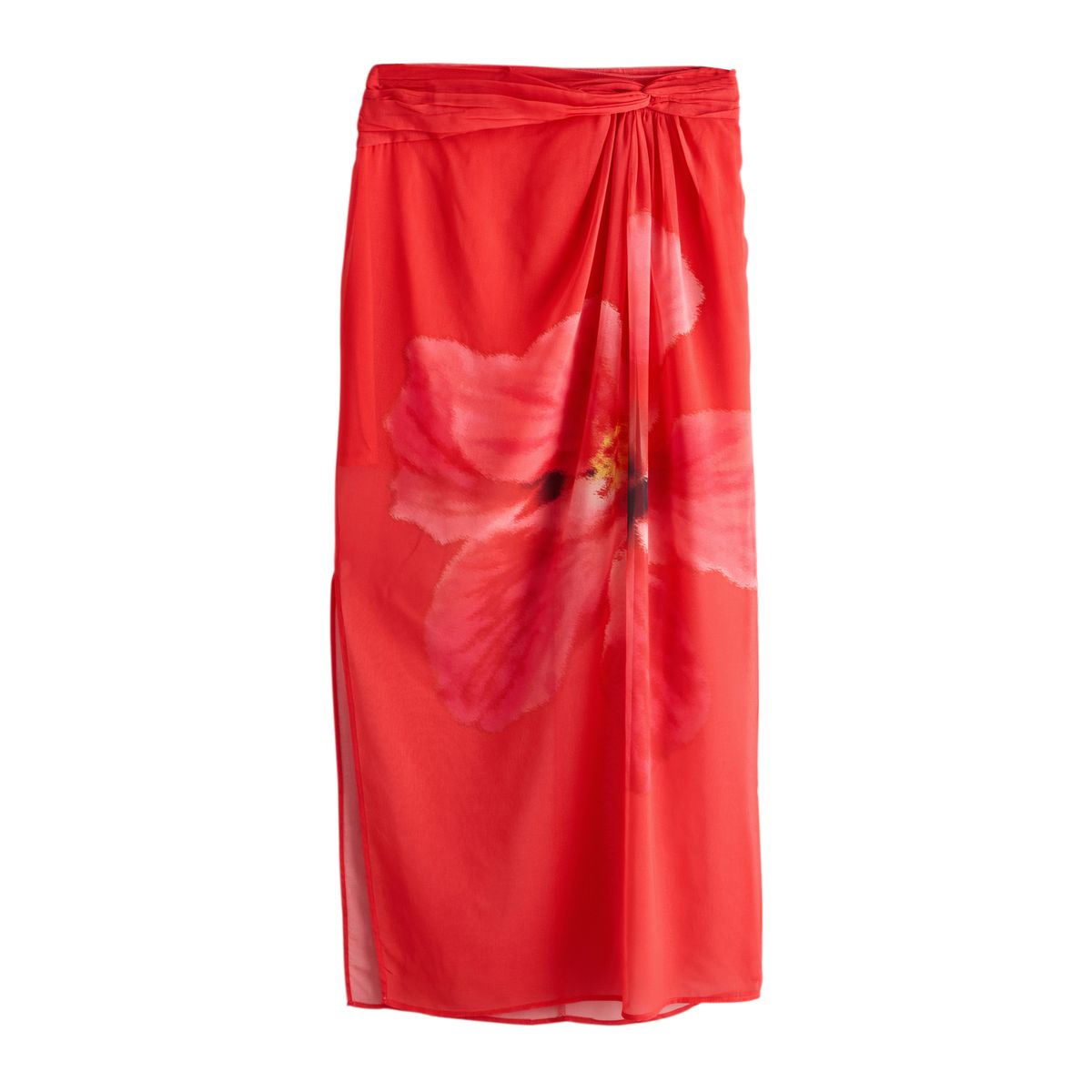 Jupe paréo longue en mesh rouge à fleurs, NEXT