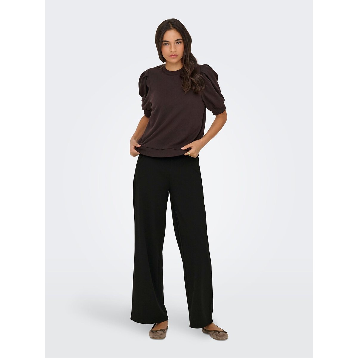 Pantalon large, taille haute noir, JDY