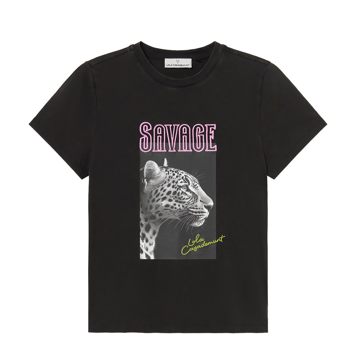 T-shirt imprimé léopard avec boutons décoratifs gris foncé, LOLA CASADEMUNT