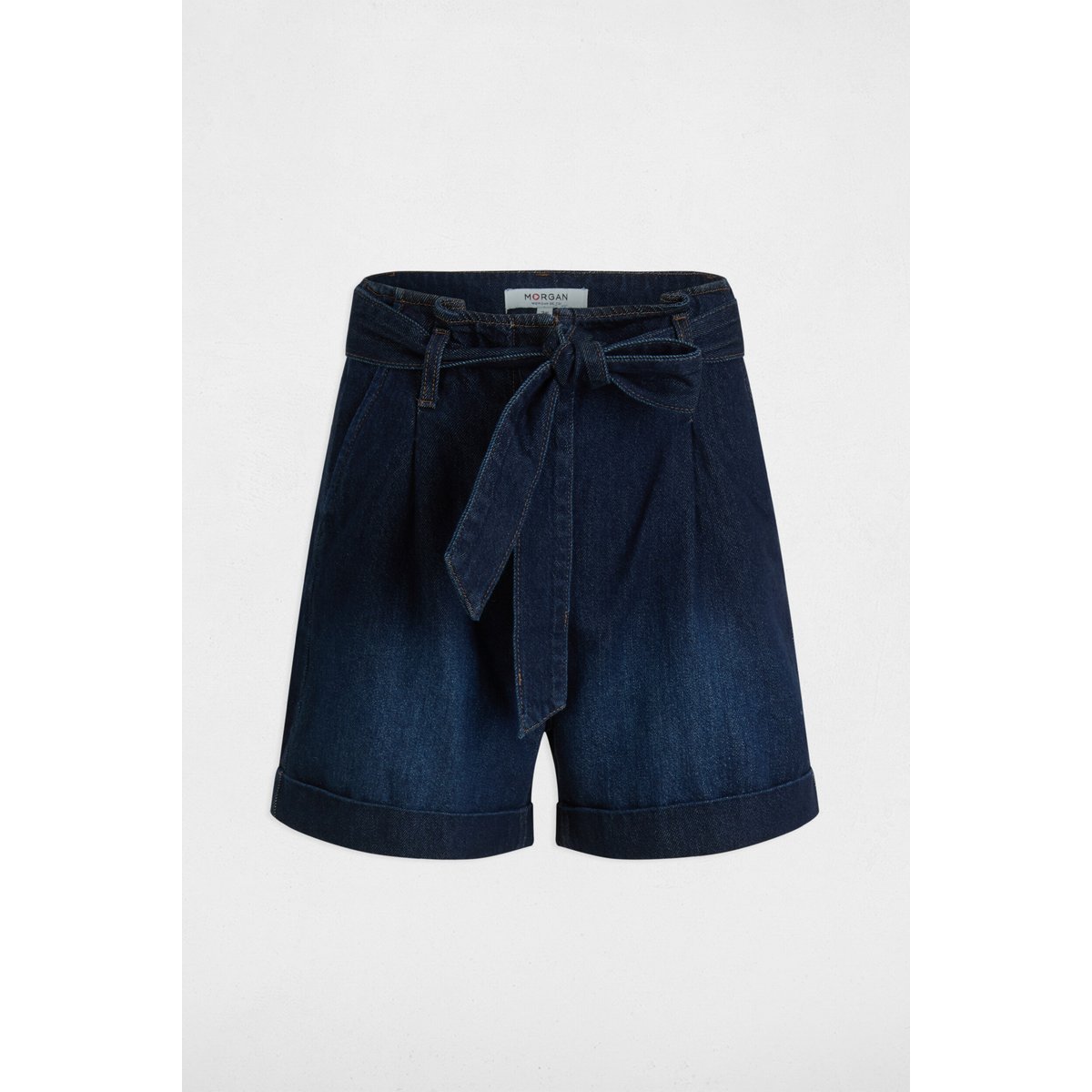 Short en jean ceinturé denim brut, MORGAN