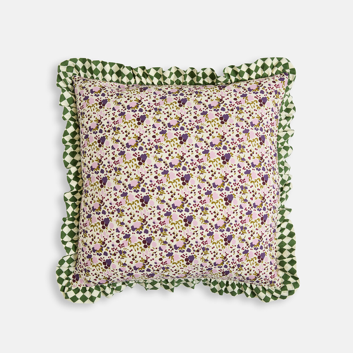 Funda de cojín de 45 x 45 cm, de algodón, con estampado de flores y cuadros, LEIHO multicolor, LA REDOUTE INTERIEURS