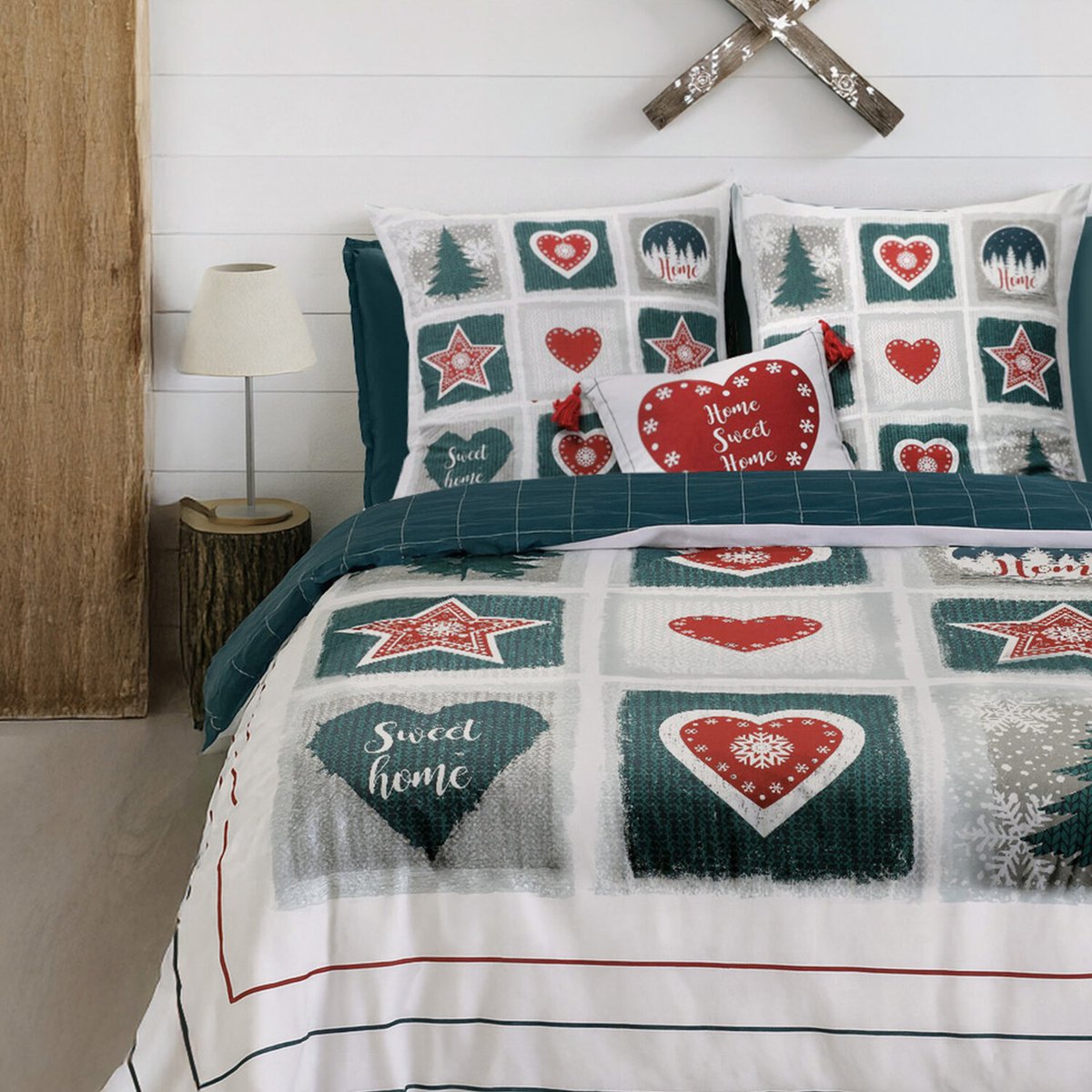 Parure housse de couette en coton imprimée, Sweet Home imprime, C DESIGN HOME TEXTILE