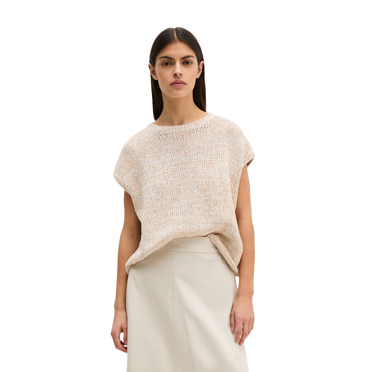 Jupe évasée à mi-mollet en mélange de coton bio, de lyocell et de lin gris clair, MARC O'POLO