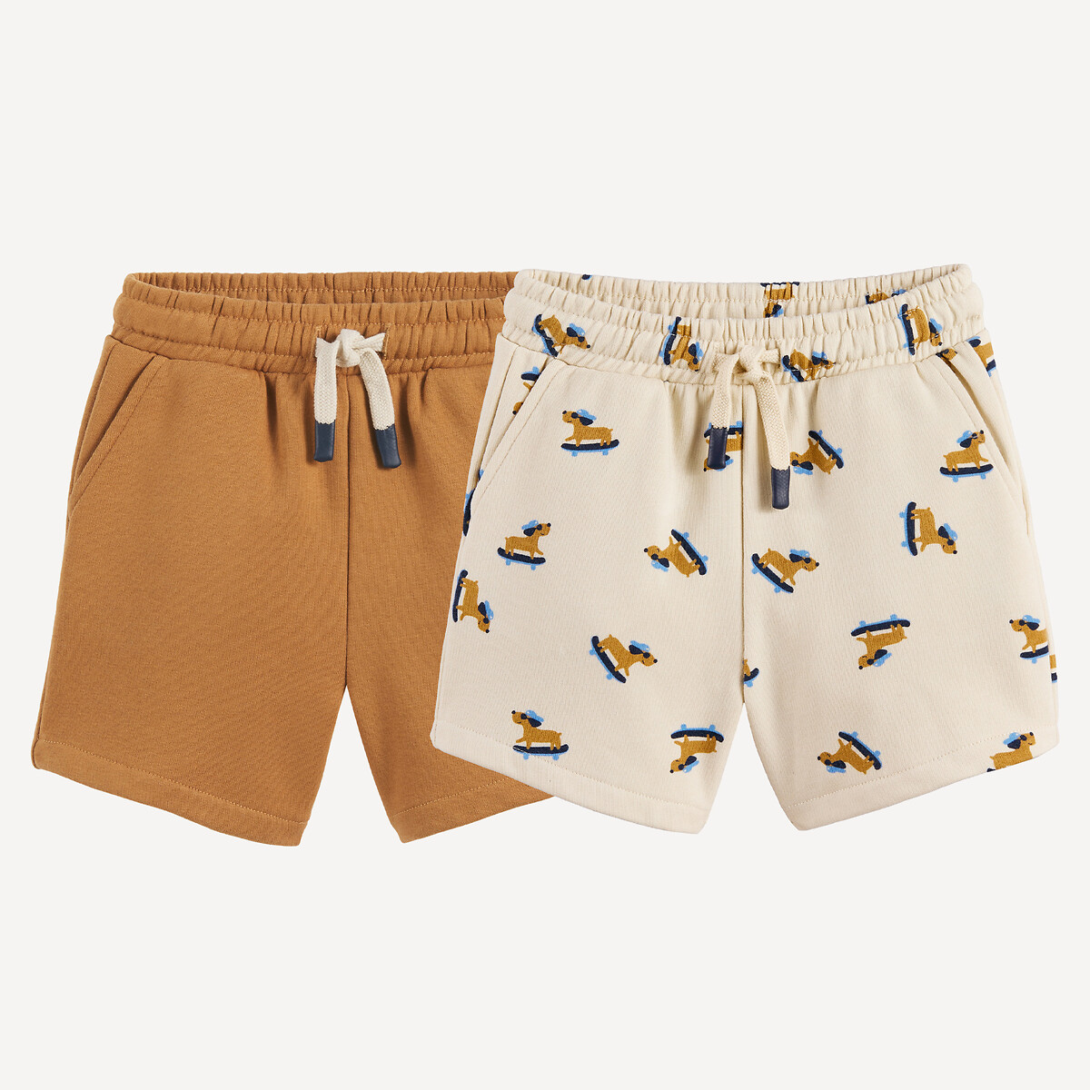 Lot de 2 shorts en molleton marron + beige, LA REDOUTE COLLECTIONS
