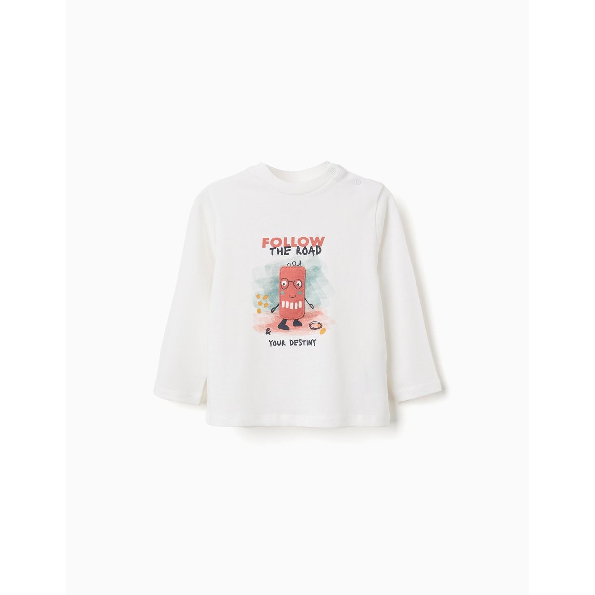 T-shirt en coton à manches longues avec imprimé Puzzle blanc, ZIPPY
