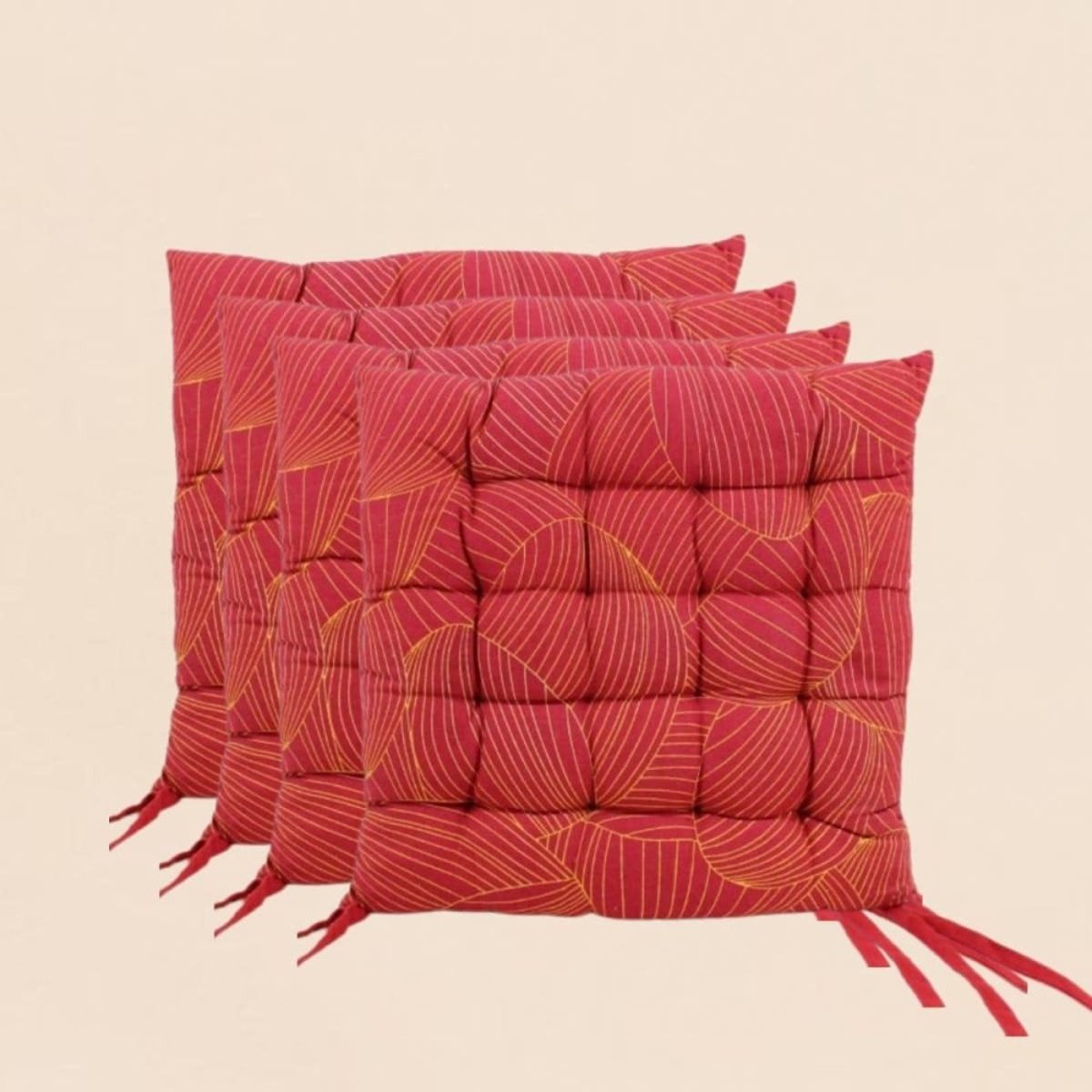 Lot de 4 galettes de chaise motifs feuillage 40cm rouge, ORNAMI