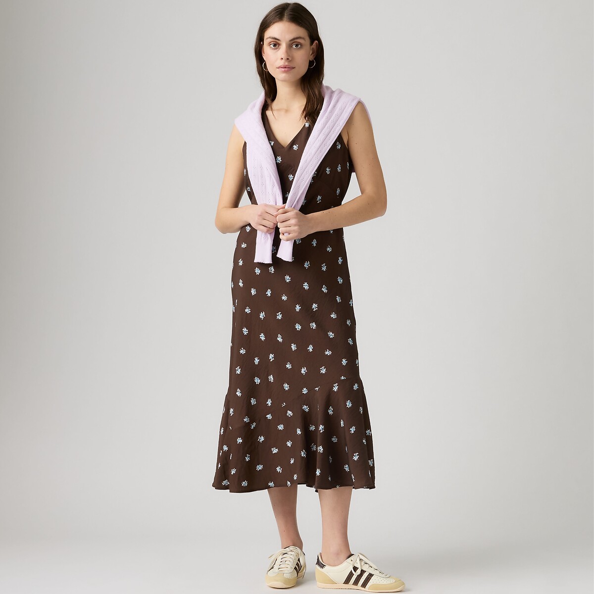 Robe midi sans manches col V, imprimé fleurs imprimé marron, LEVI'S