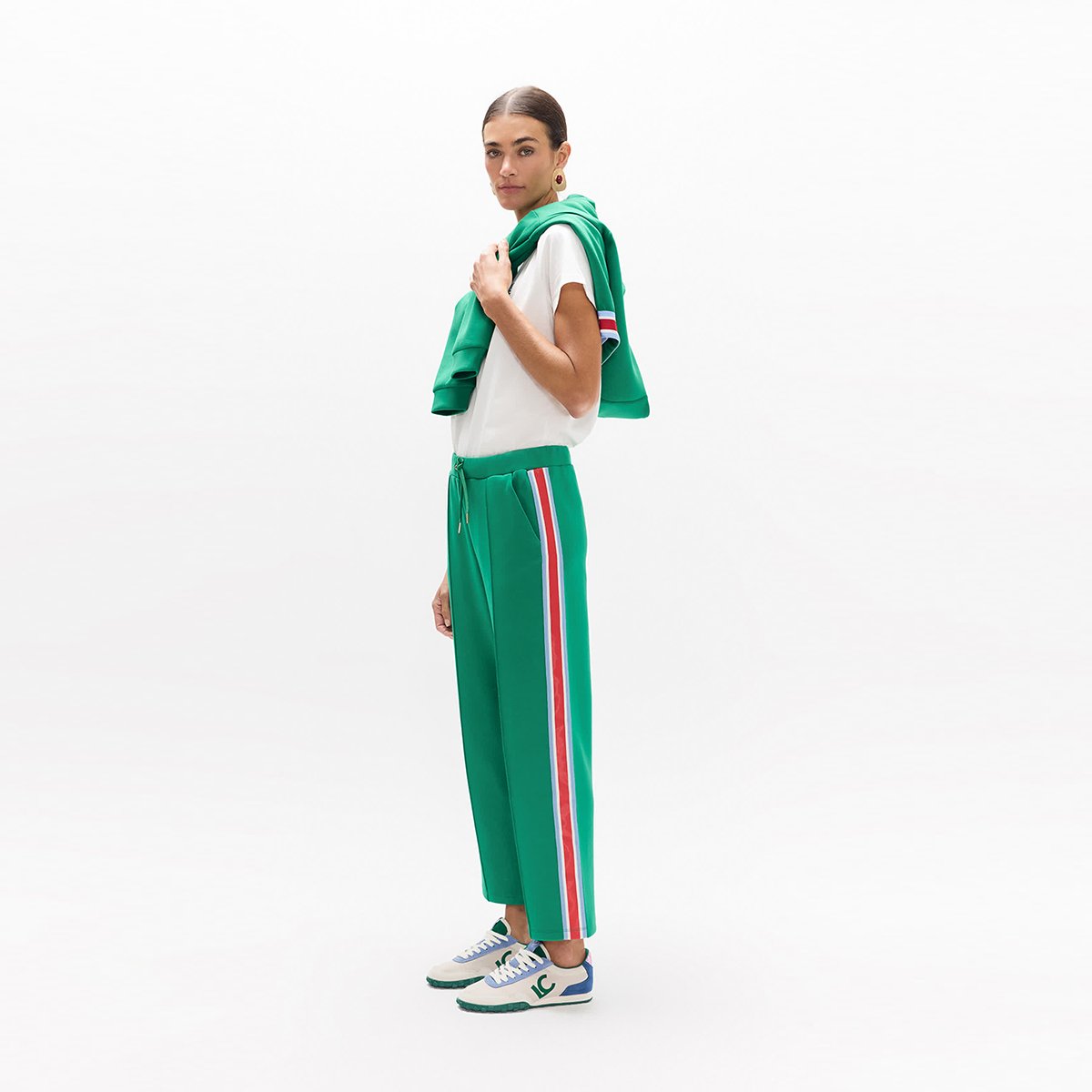 Pantalon de jogging à bande latérale tricolore et cordon de serrage vert clair, LOLA CASADEMUNT