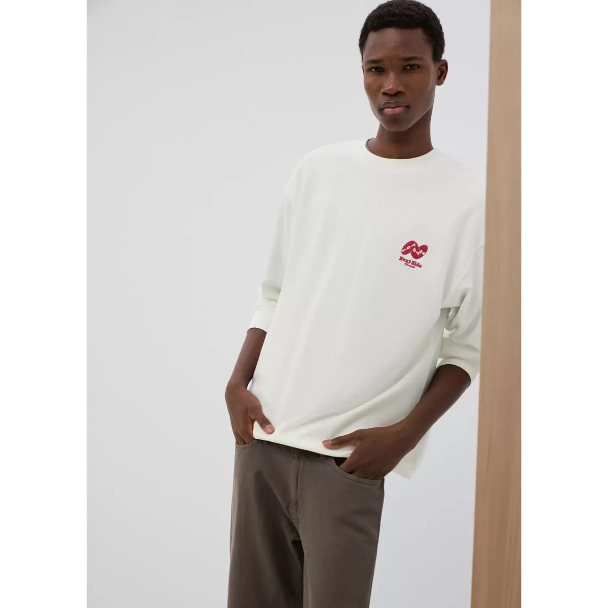 Sweat-shirt coton détails brodés blanc cassé, MANGO TEEN