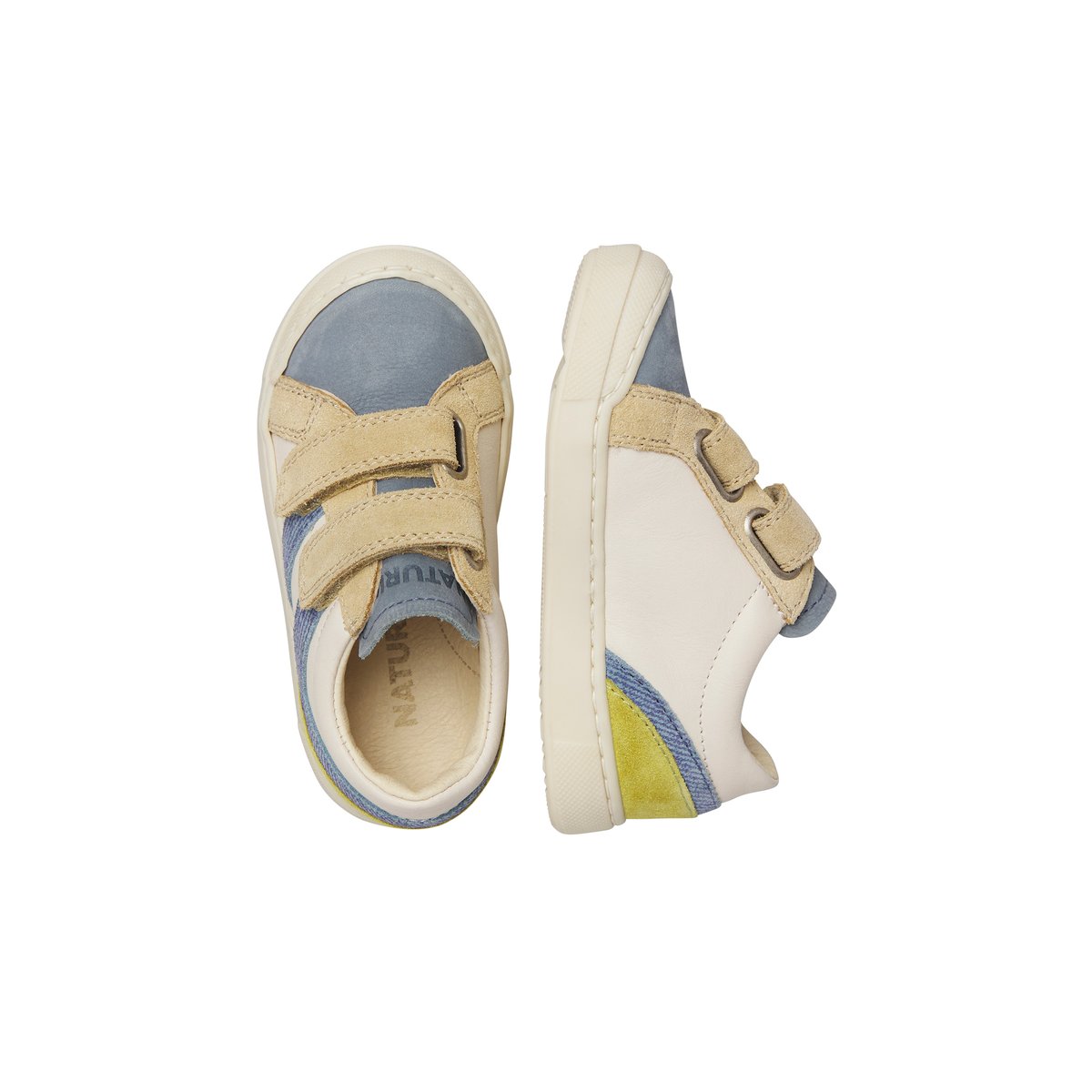 Baskets en cuir et en daim ZYLKA VL céleste-blanc crème, NATURINO