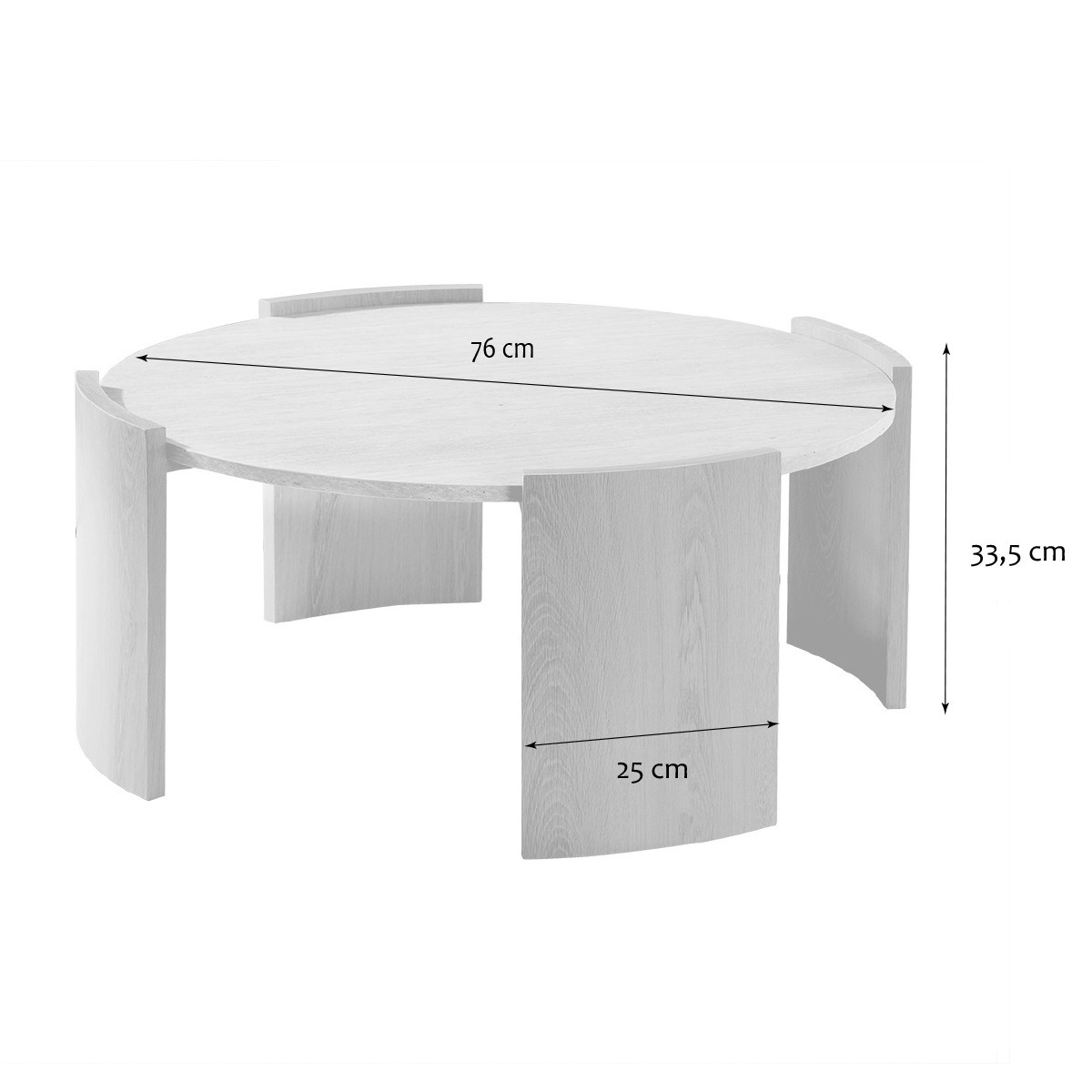 Table basse ronde effet travertin et bois - IZIA bois clair, CALICOSY