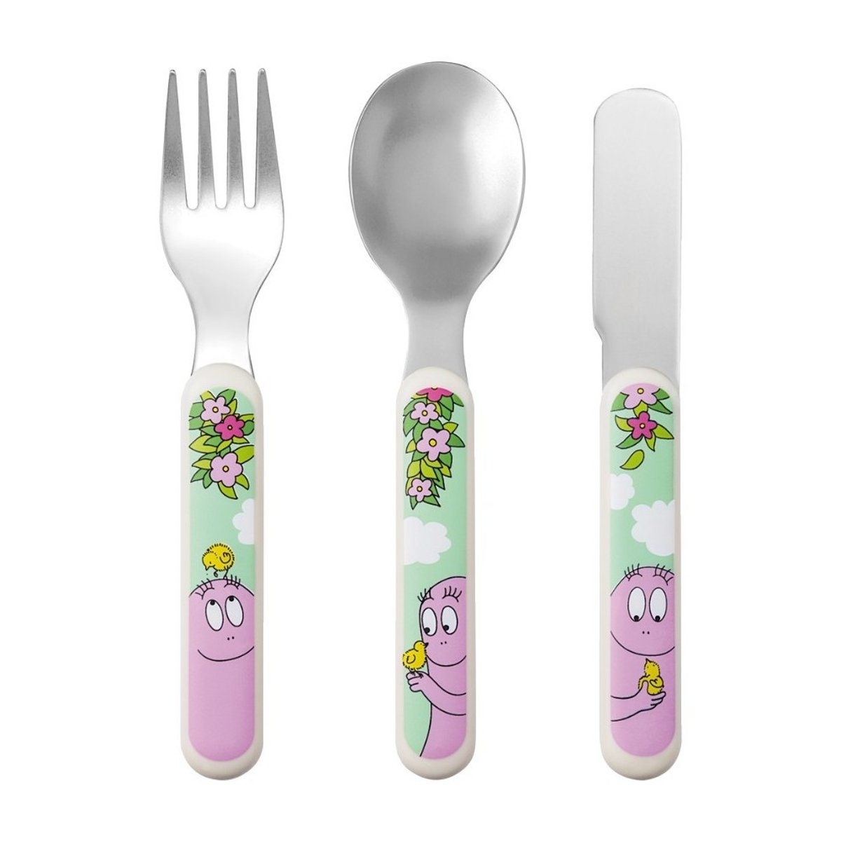 Set de 3 couverts BARBAPAPA rose / vert, PETIT JOUR