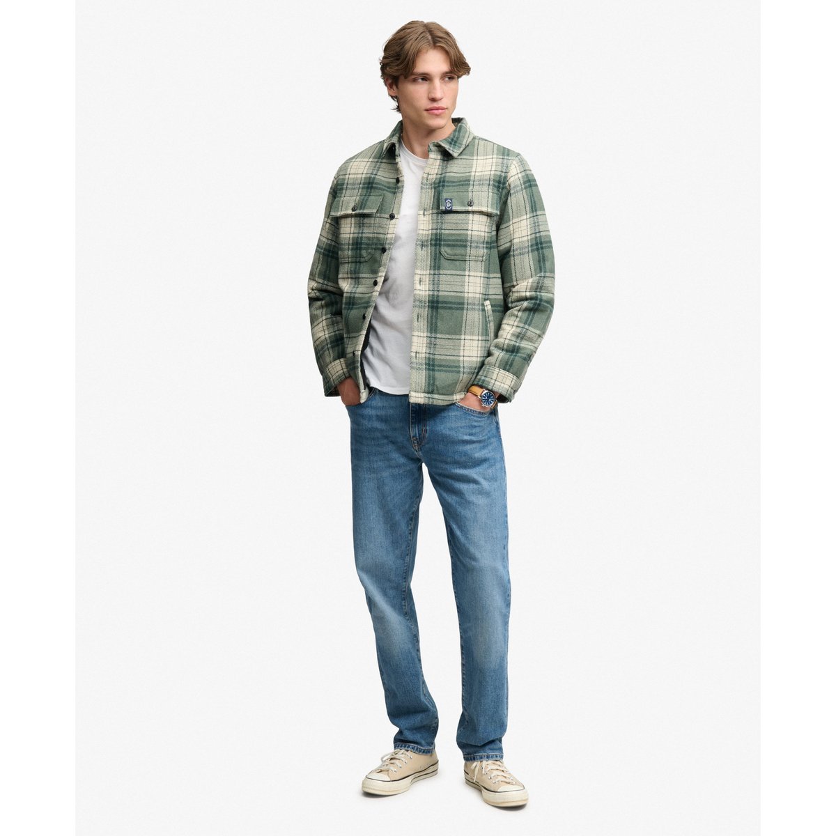 Overshirt Miller Borg coupe oversize vert à carreaux, SUPERDRY