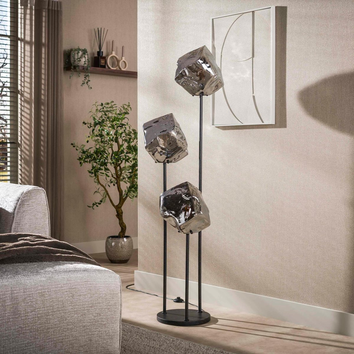 Lampadaire design verre chromé 3 blocs NIAGARA chrome, PIER IMPORT