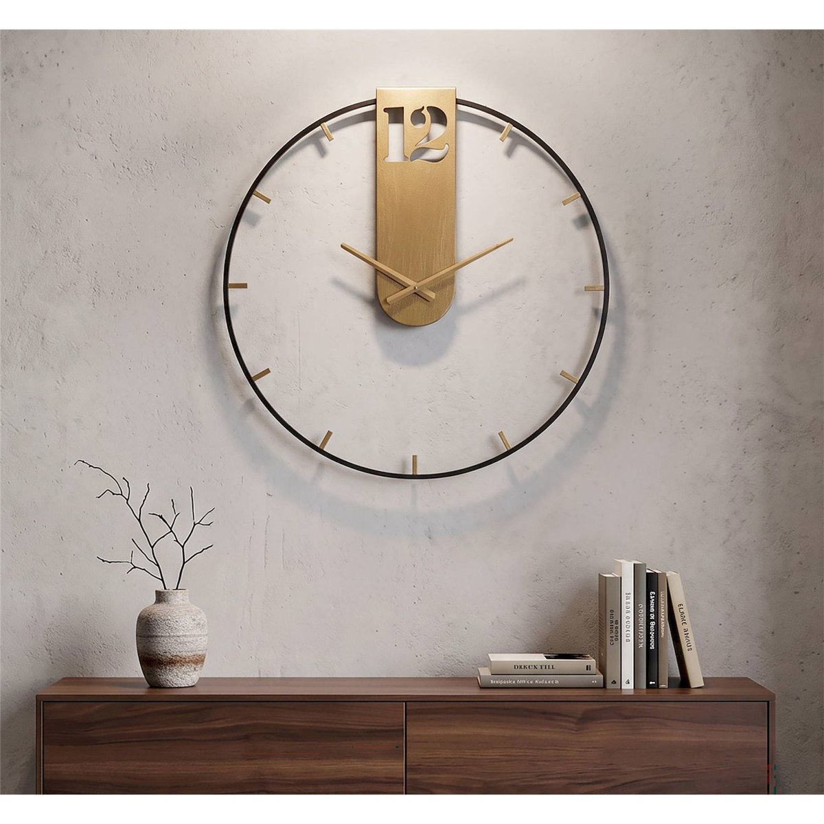 Horloge murale en fer motif graphique GLAM doré et noir, RECOLLECTION