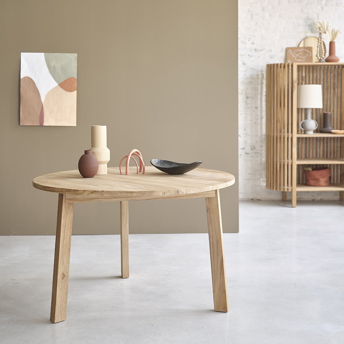 Table en teck massif ronde 4 pers. ALDO naturel, BERAH GETAH