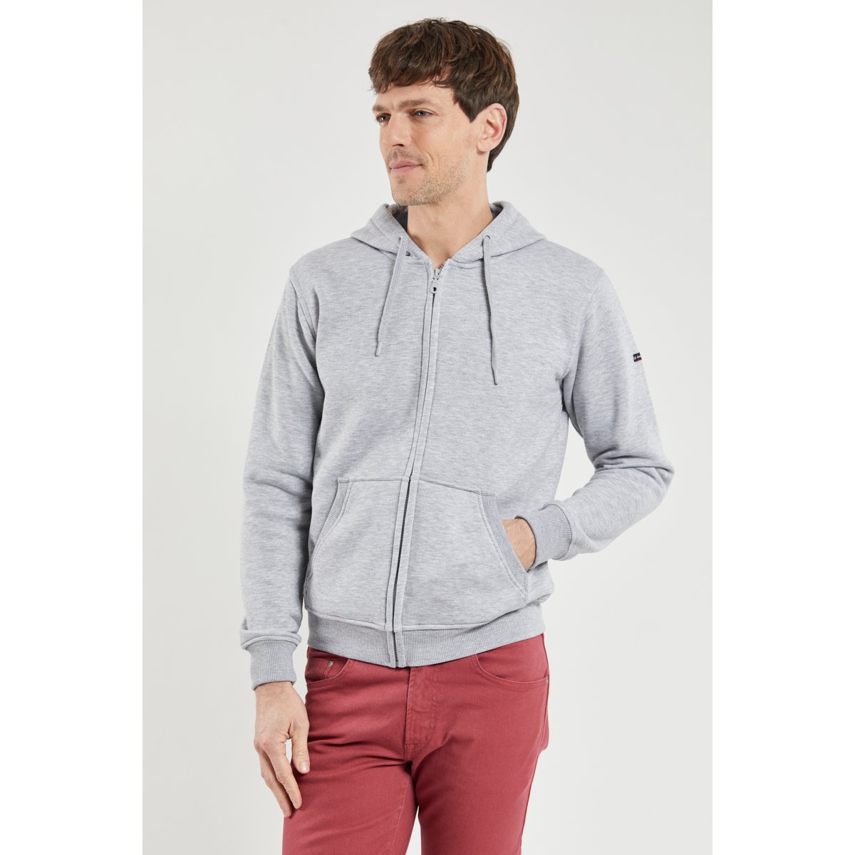 Sweat zippé mixte gris chiné, ARMOR-LUX