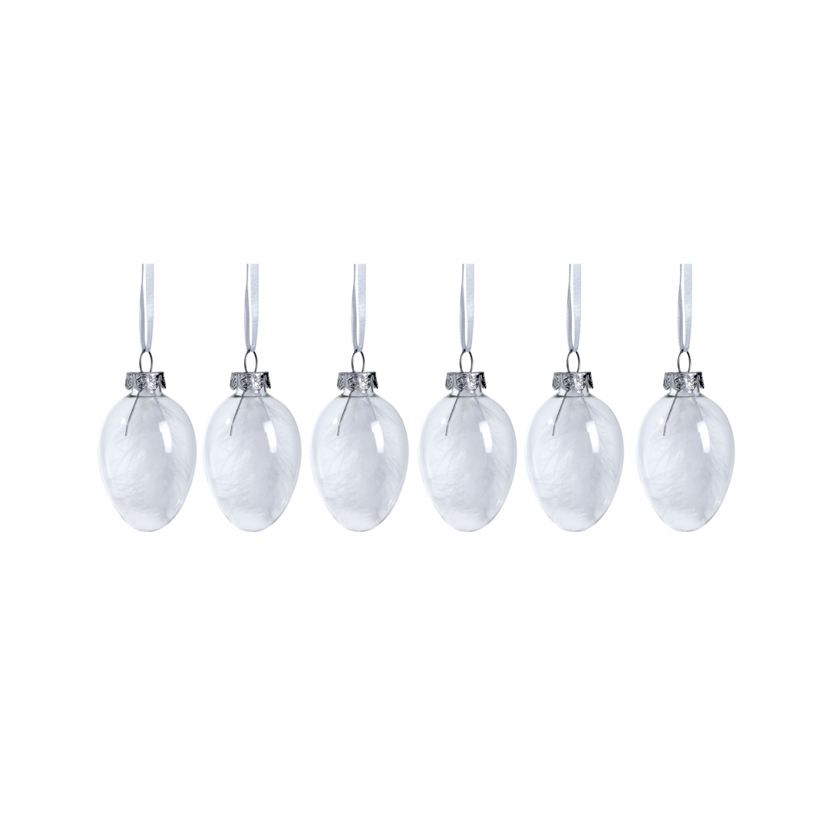 Set de 6 suspensions décoratives de noël plumes en verre D4 blanc, SIA DECO