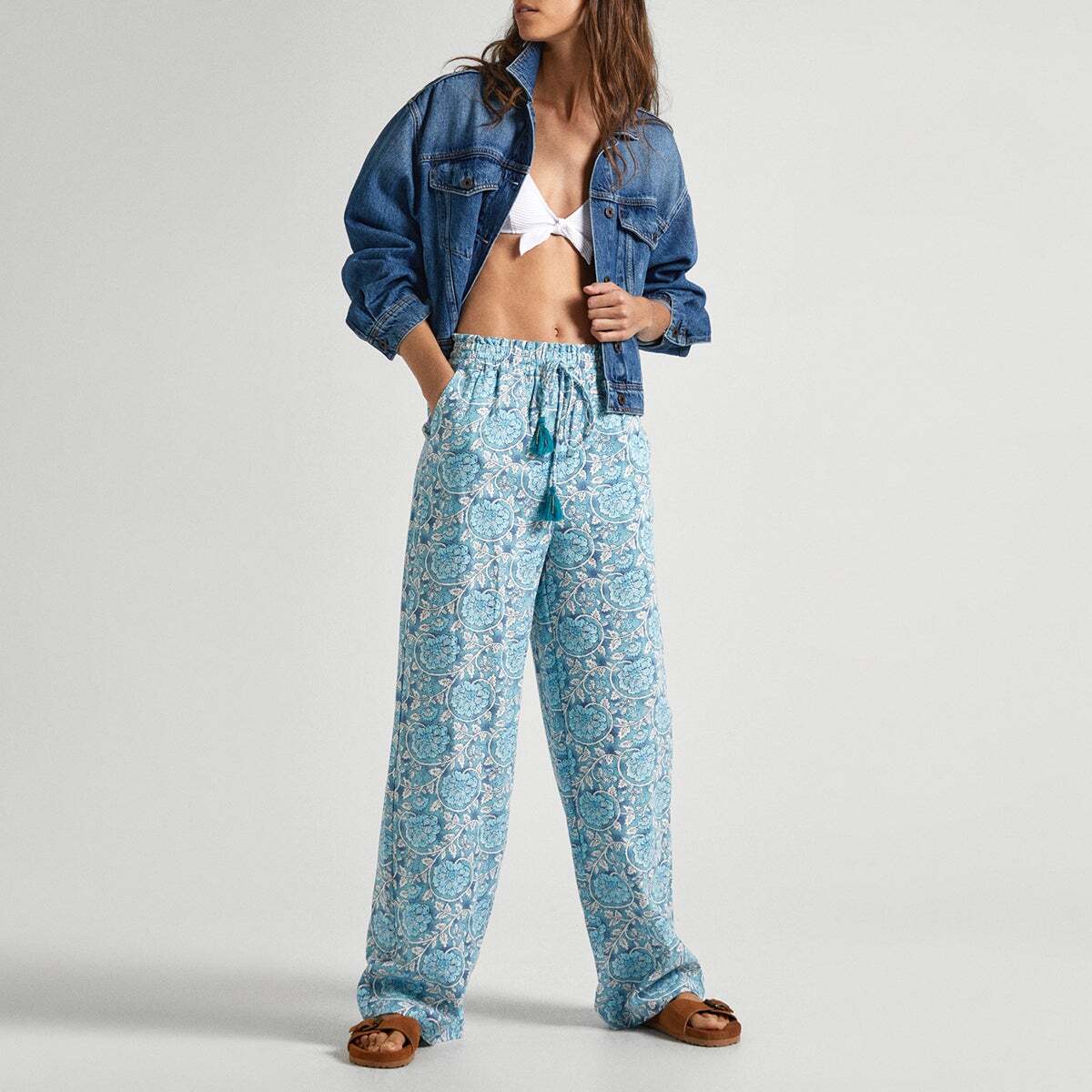 Pantalon Palazzo À Imprimé Floral bleu vague, PEPE JEANS