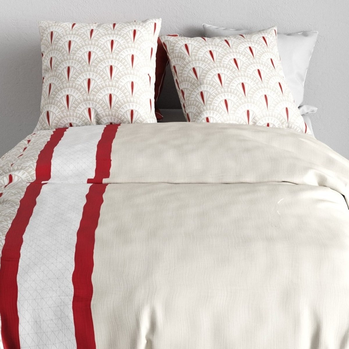 Housse de couette 100% coton 57 fils + 2 taies d’oreiller beige, DECORATIE