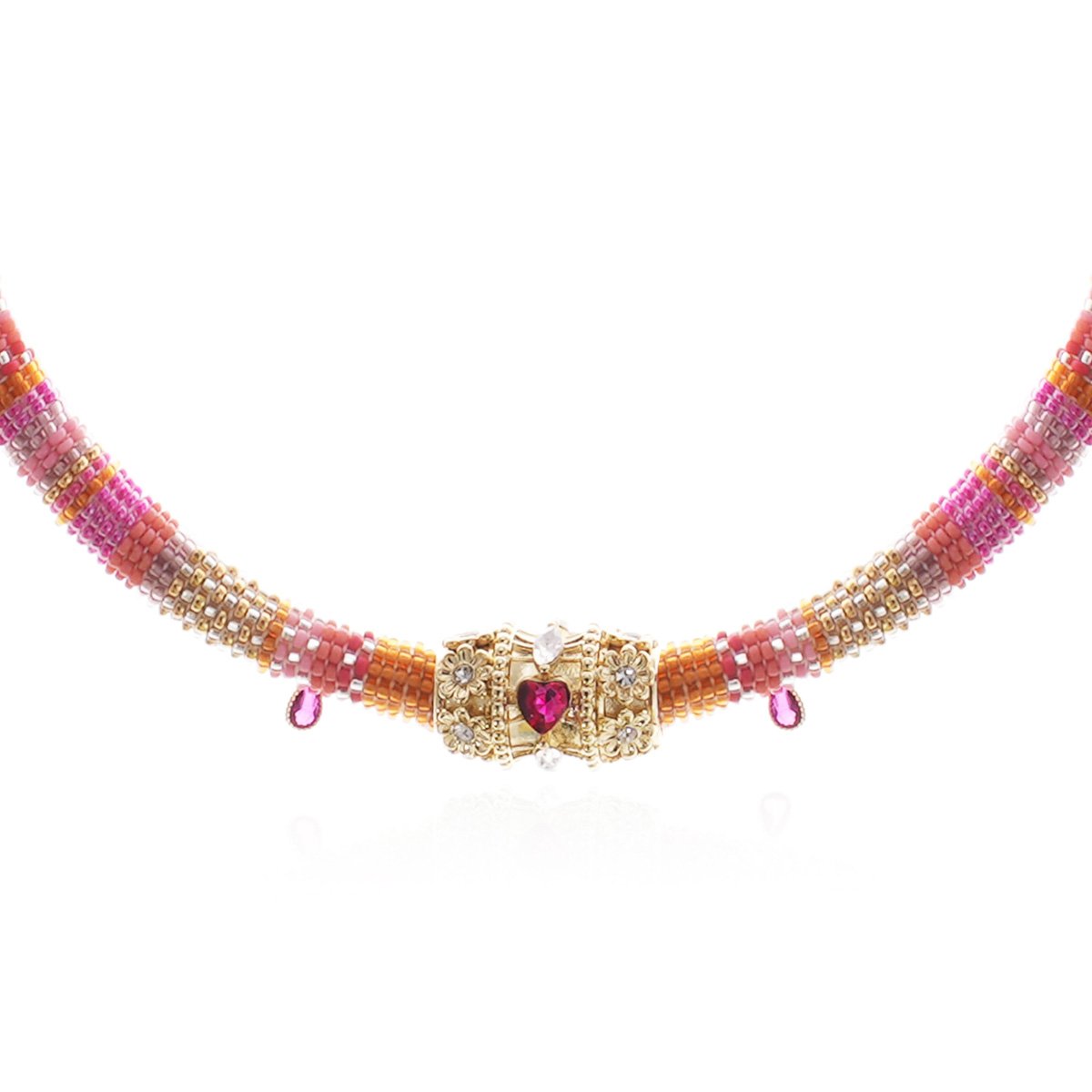 Collier perles tissées avec cabochon central POLINA rose, HIPANEMA