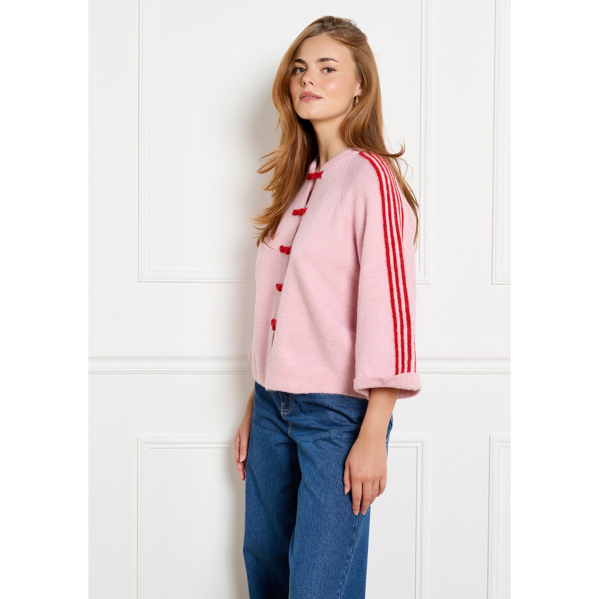 Cardigan à attaches fantaisie rose bubblegum, LOLALIZA