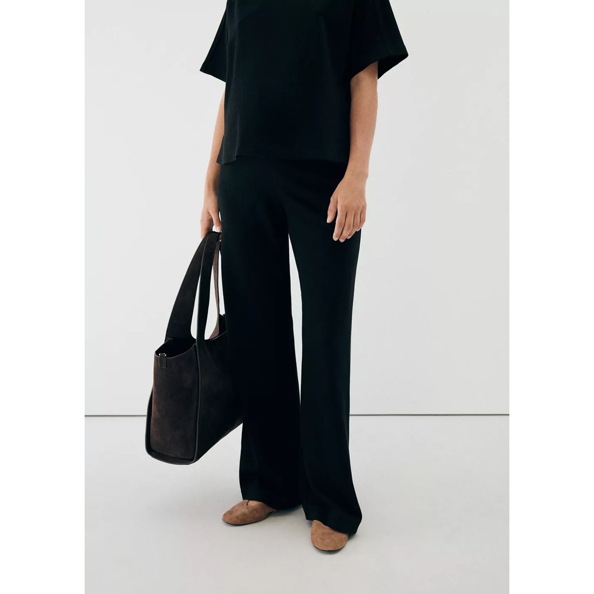 Pantalon droit maille fine noir, MANGO