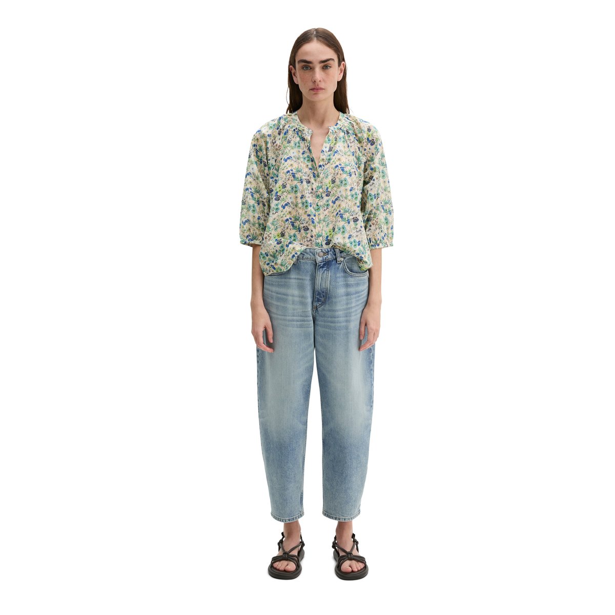 Blouse imprimée relaxed en voile de coton imprimé marron clair, MARC O'POLO