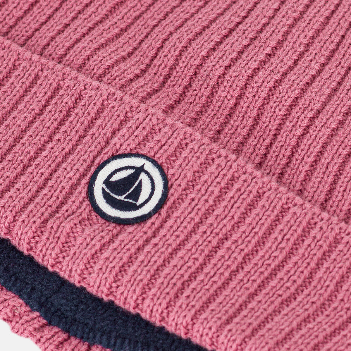 Bonnet en tricot, doublé polaire rose, PETIT BATEAU