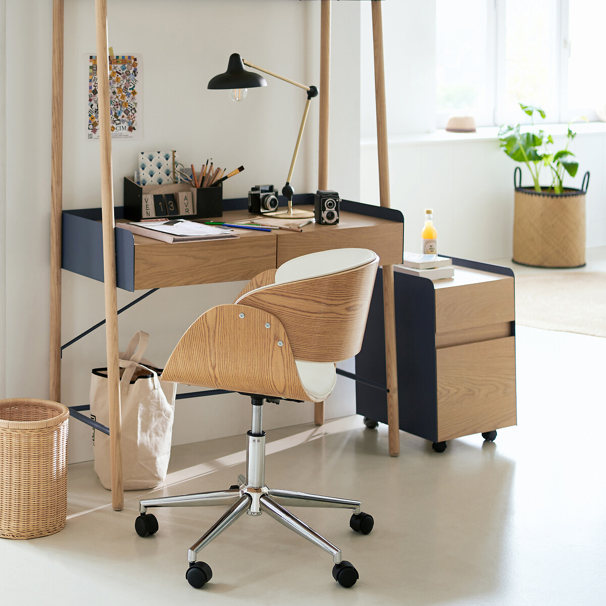 Fauteuil de bureau à roulettes, Zoran chêne/blanc, LA REDOUTE INTERIEURS