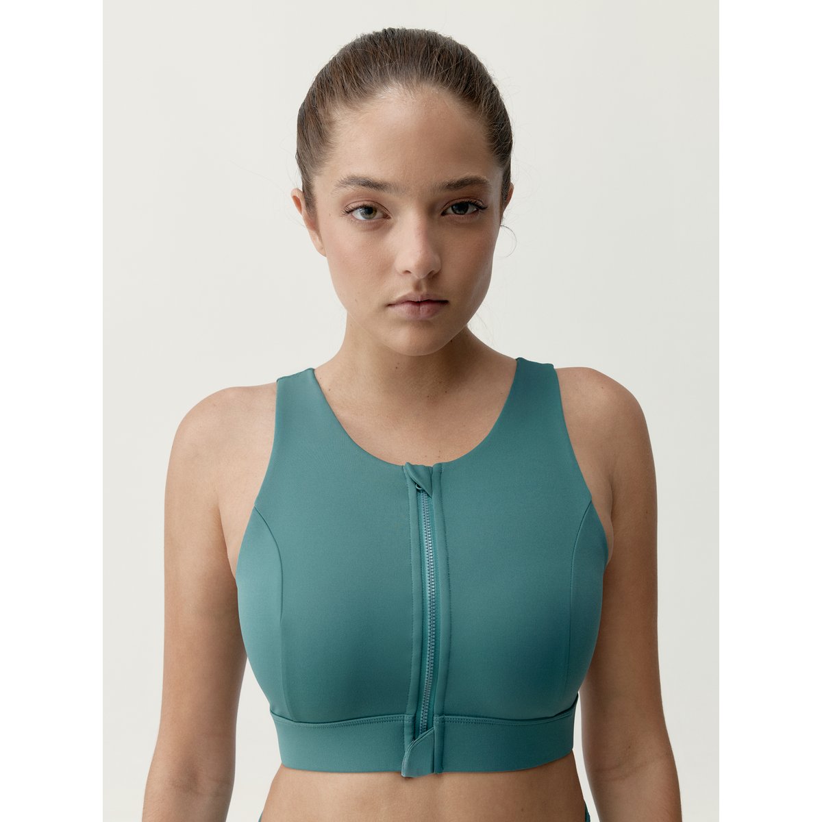 Brassière de sport femme Eider Maintien élevé fermeture éclair bleu sarcelle, BORN