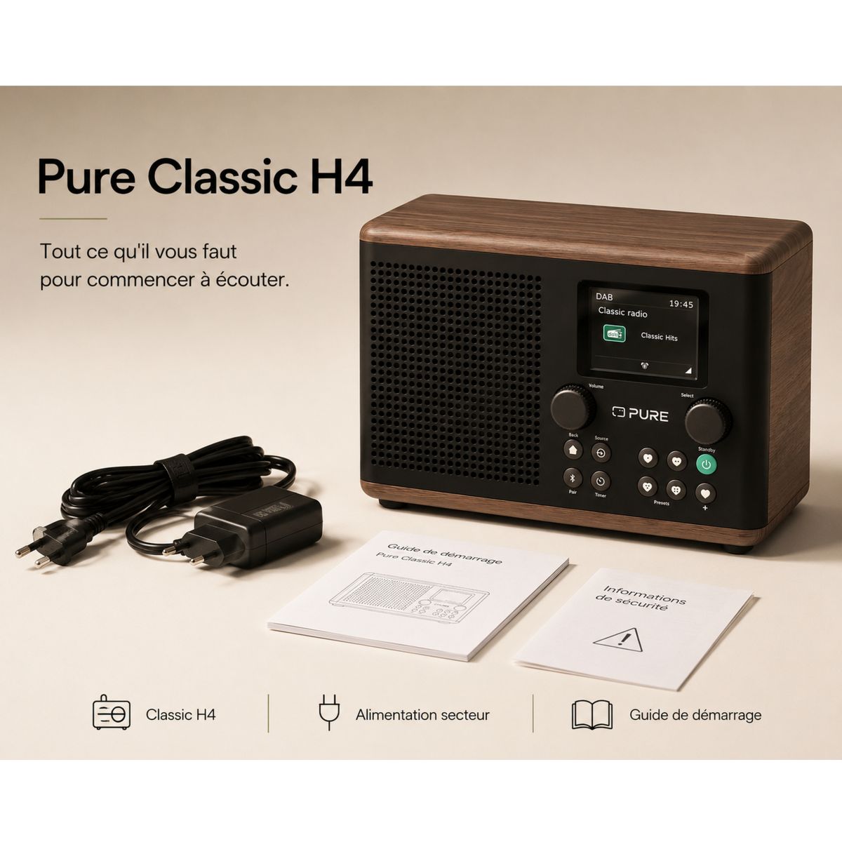 Radio DAB Classic H4 Coffee Black/Walnut couleur unique, PURE