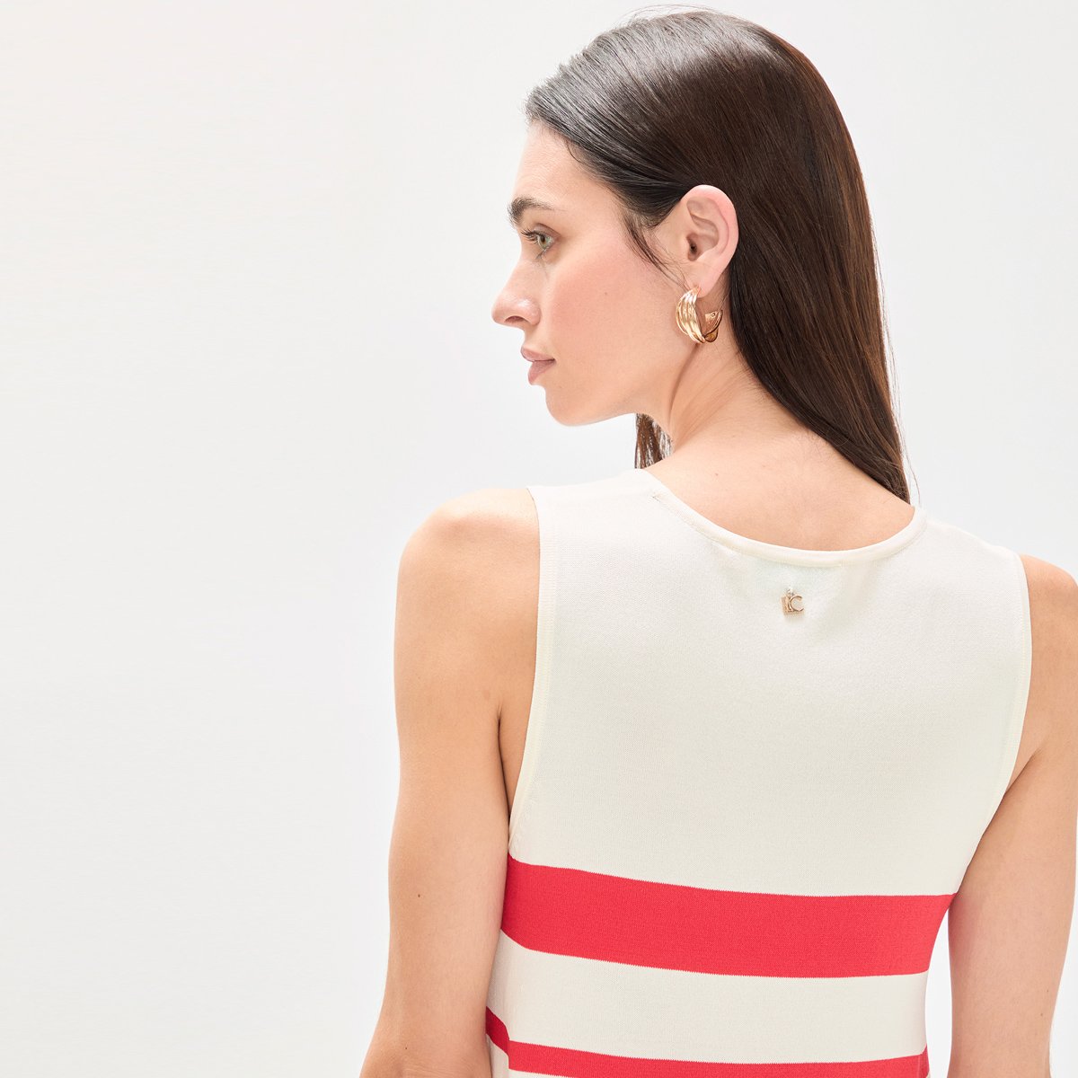 Robe fluide sans manches à rayures ecru, LOLA CASADEMUNT