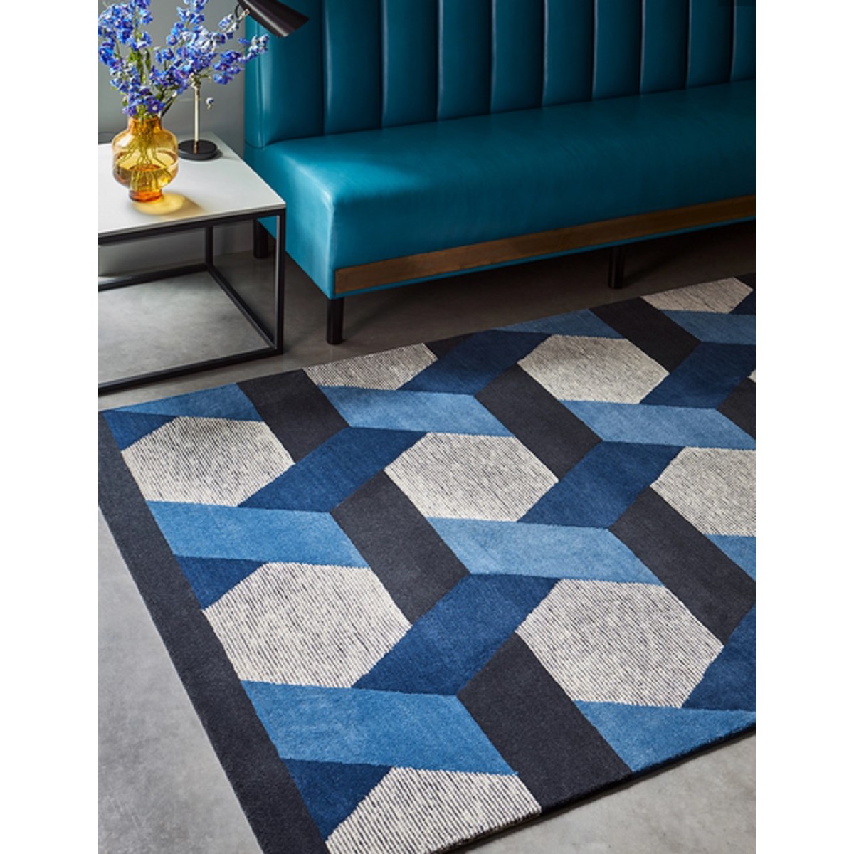 Tapis salon et chambre en laine tissé plat CAMPTON bleu, NOVATREND