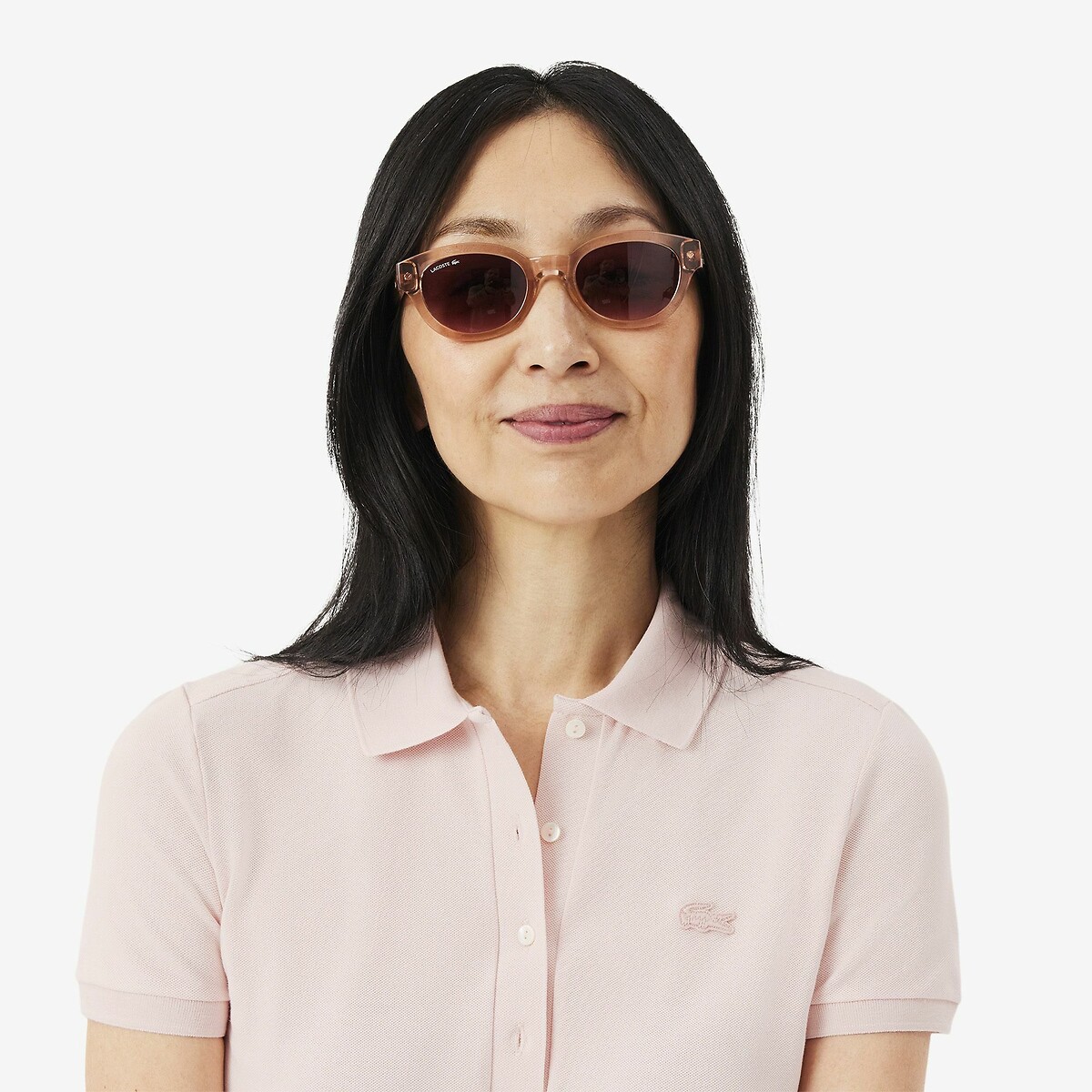 Abito dritto, corto, maniche corte rosa pallido, LACOSTE
