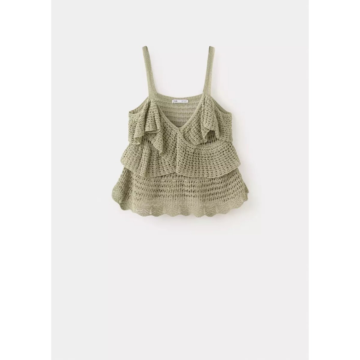 Top en crochet à volants vert pastel, MANGO