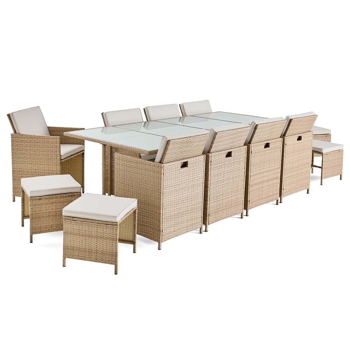 Salon de jardin encastrable 12 places, FIRA beige, BEST MOBILIER